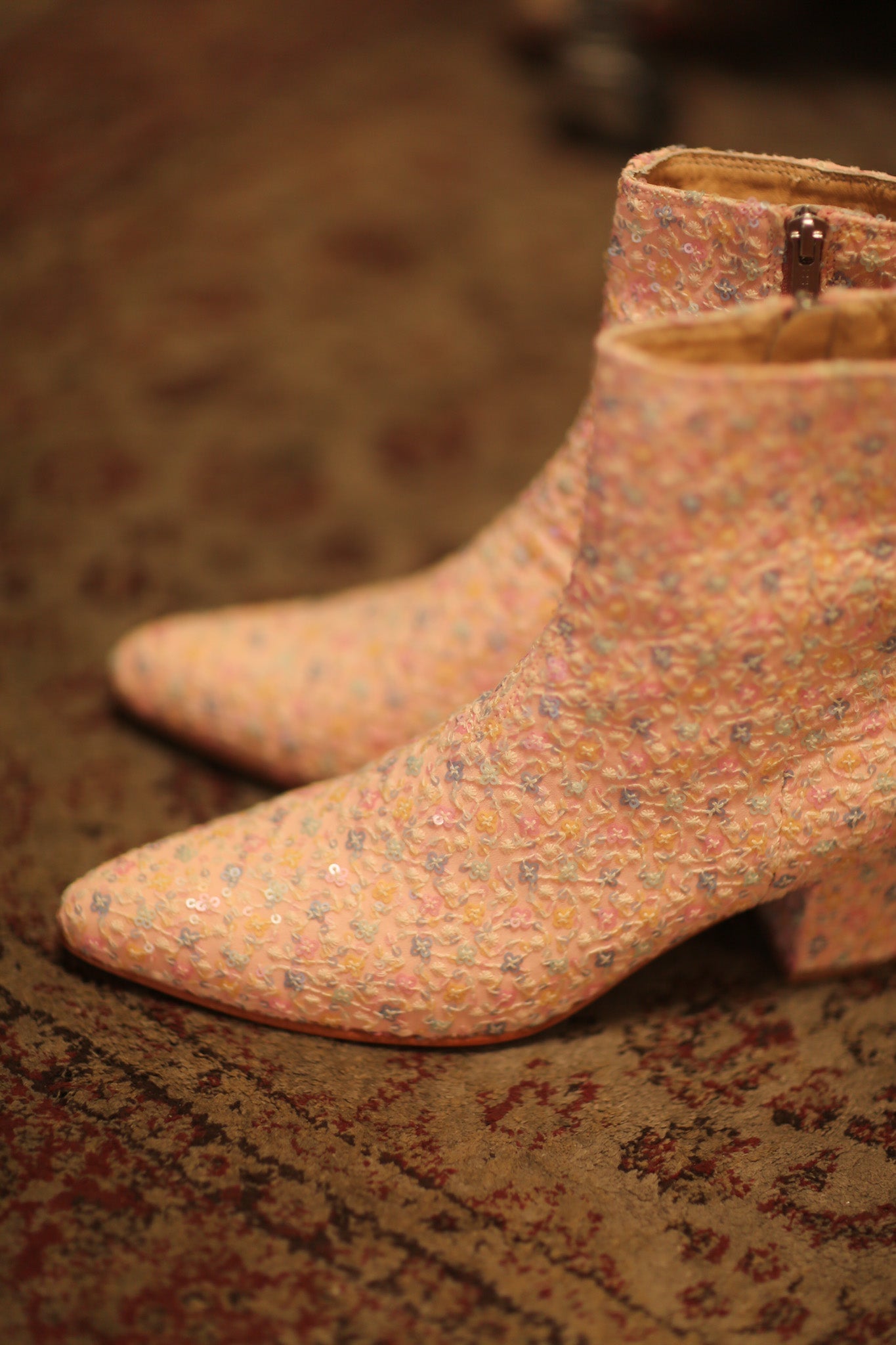 PINK SILK SEQUIN EMBROIDERED BOOTS LEWIS - BANGKOK TAILOR CLOTHING STORE - HANDMADE CLOTHING