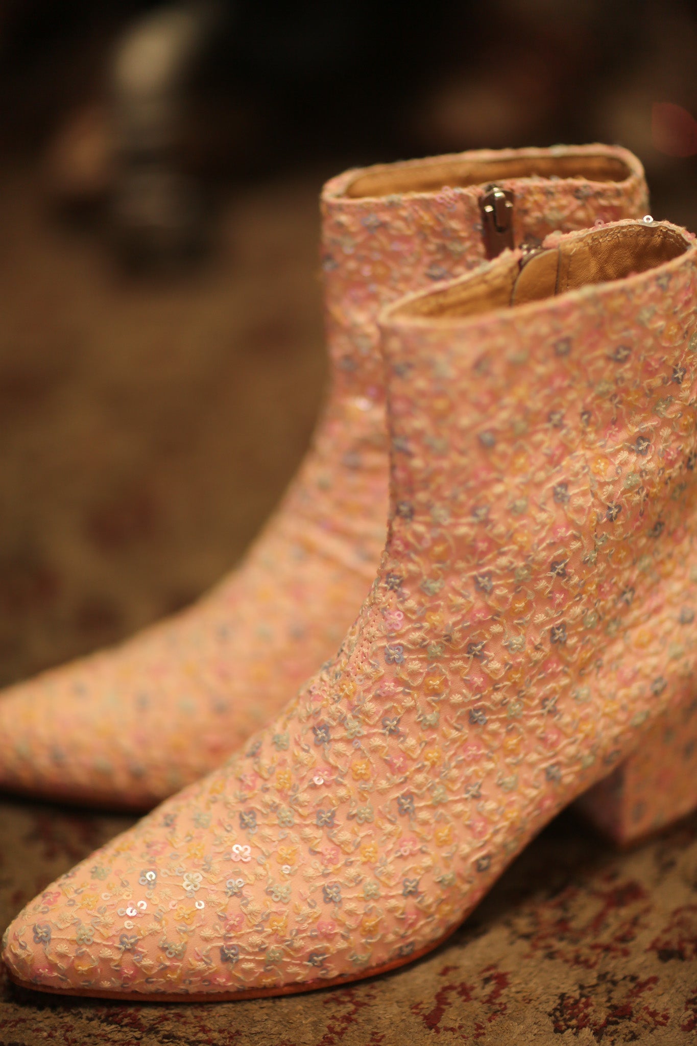 PINK SILK SEQUIN EMBROIDERED BOOTS LEWIS - BANGKOK TAILOR CLOTHING STORE - HANDMADE CLOTHING