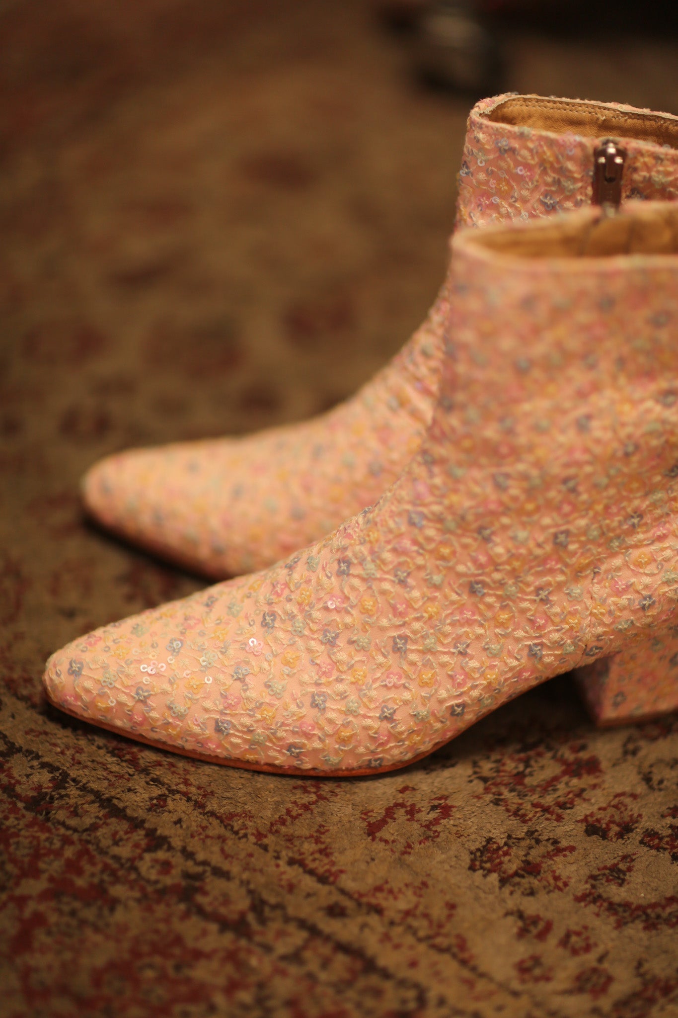 PINK SILK SEQUIN EMBROIDERED BOOTS LEWIS - BANGKOK TAILOR CLOTHING STORE - HANDMADE CLOTHING