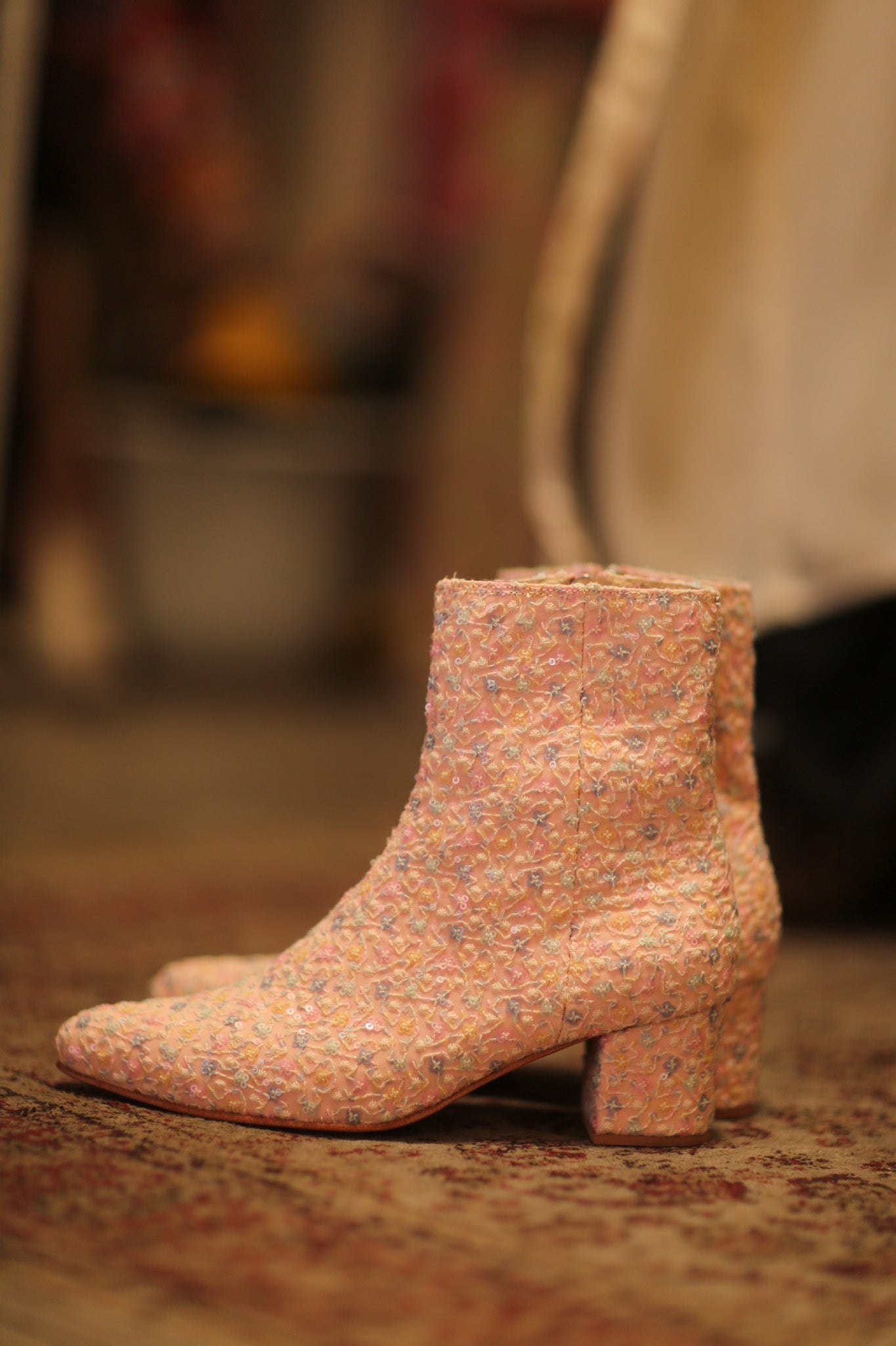 PINK SILK SEQUIN EMBROIDERED BOOTS LEWIS - BANGKOK TAILOR CLOTHING STORE - HANDMADE CLOTHING