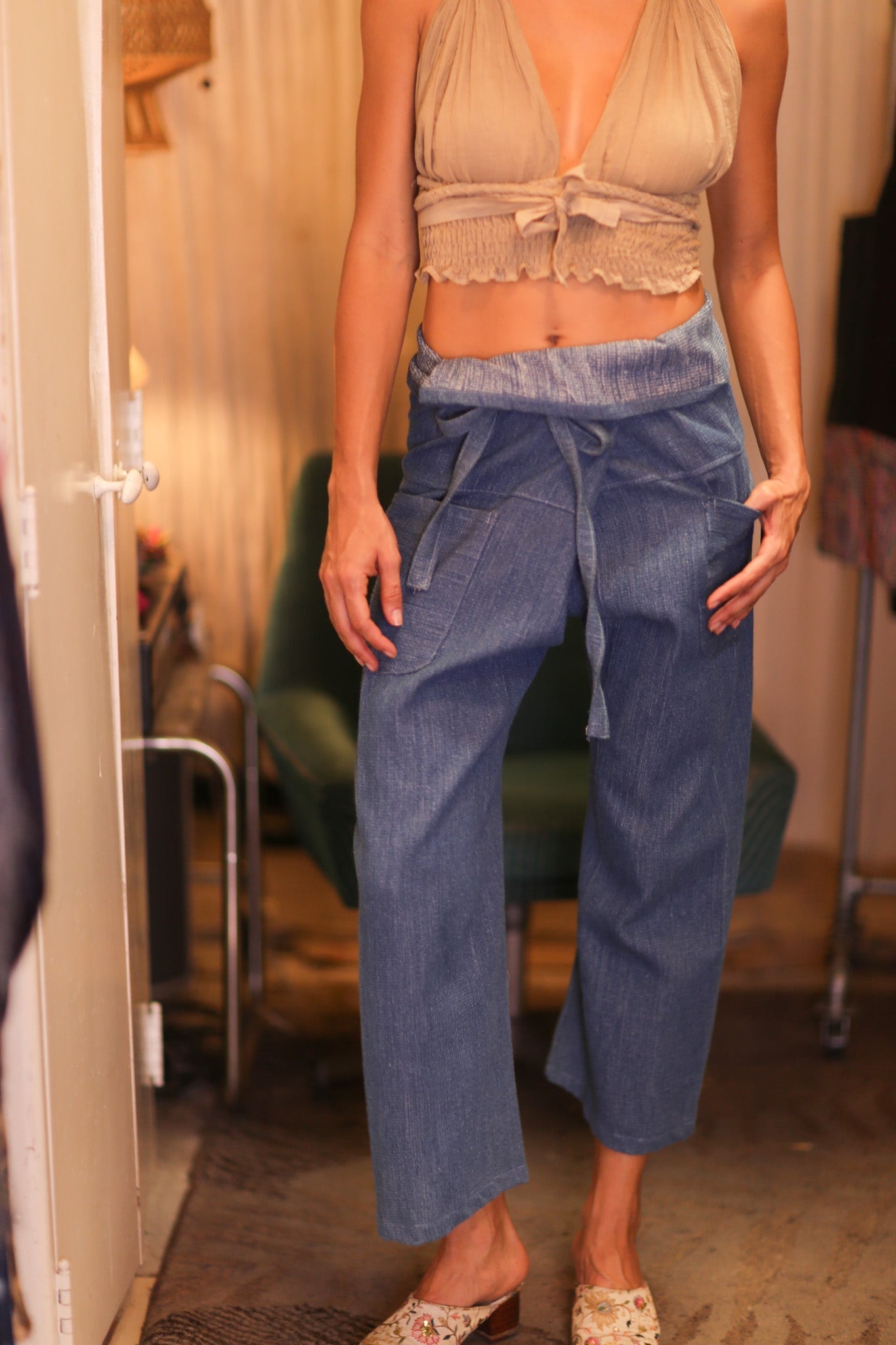 PREMIUM DENIM FISHERMEN PANTS LIGHT BLUE - BANGKOK TAILOR CLOTHING STORE - HANDMADE CLOTHING