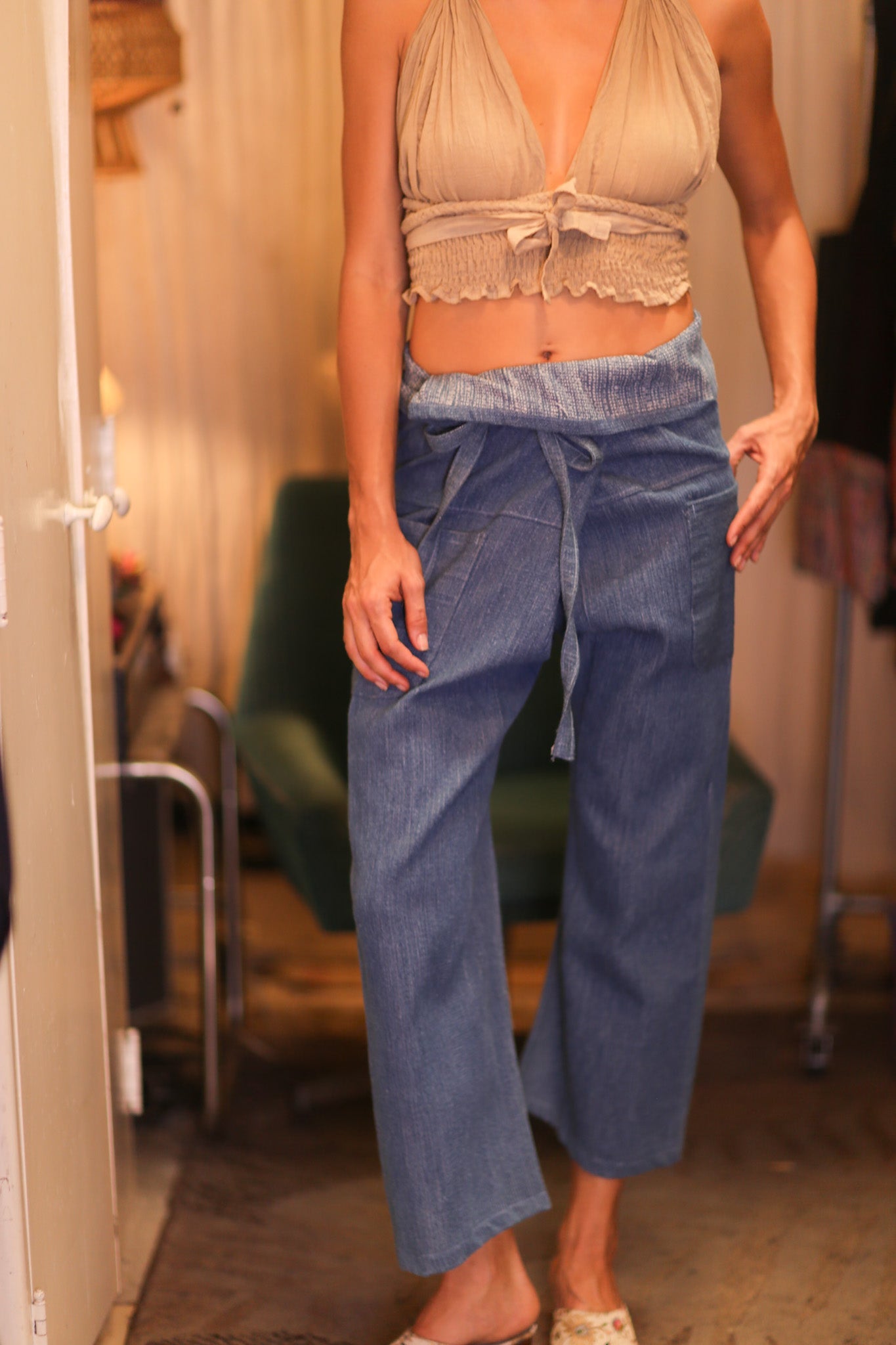 PREMIUM DENIM FISHERMEN PANTS LIGHT BLUE - BANGKOK TAILOR CLOTHING STORE - HANDMADE CLOTHING