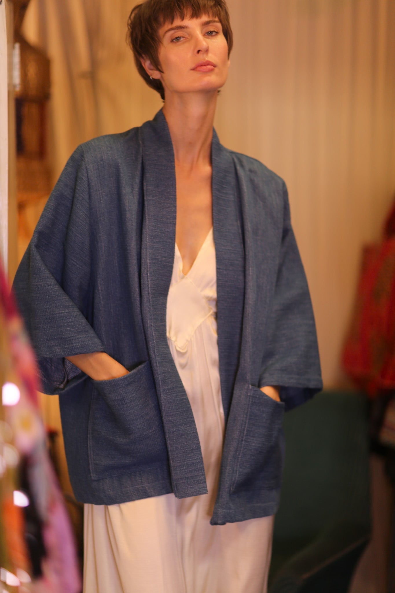PREMIUM JAPANESE SHORT DENIM KIMONO KYAUNGCHIT - BANGKOK TAILOR CLOTHING STORE - HANDMADE CLOTHING