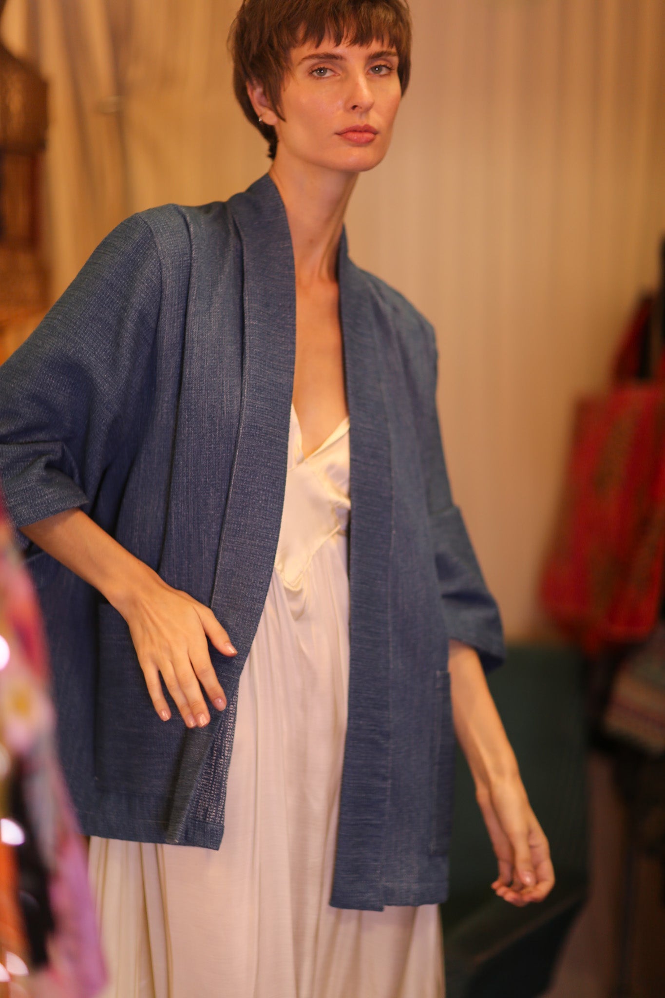 PREMIUM JAPANESE SHORT DENIM KIMONO KYAUNGCHIT - BANGKOK TAILOR CLOTHING STORE - HANDMADE CLOTHING