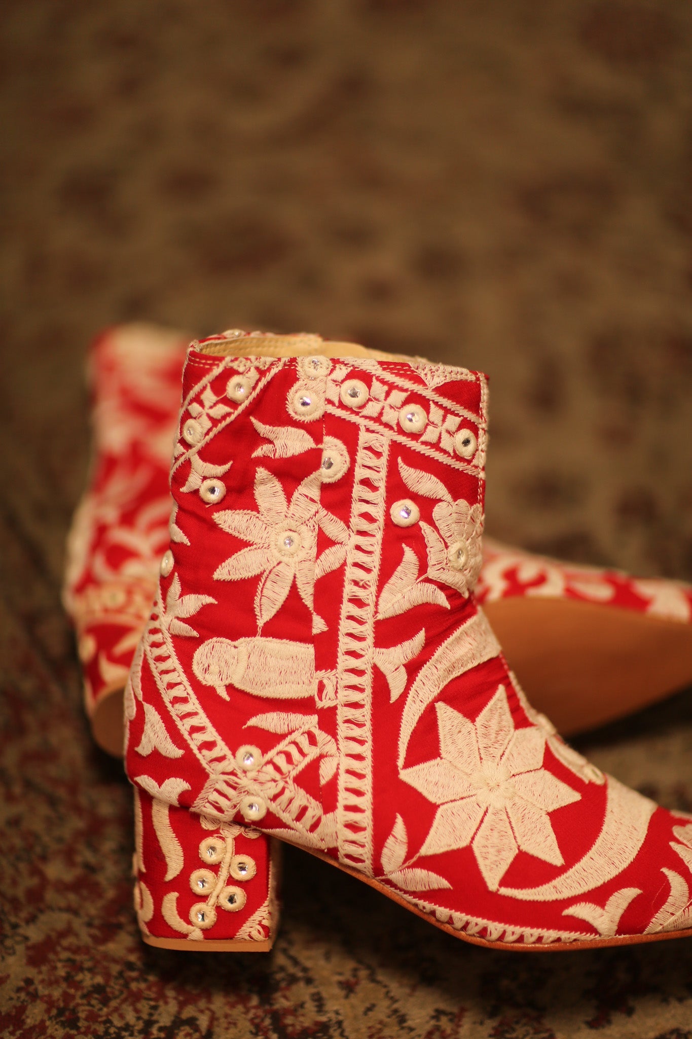 RED EMBROIDERED BOOTS ELLA - BANGKOK TAILOR CLOTHING STORE - HANDMADE CLOTHING