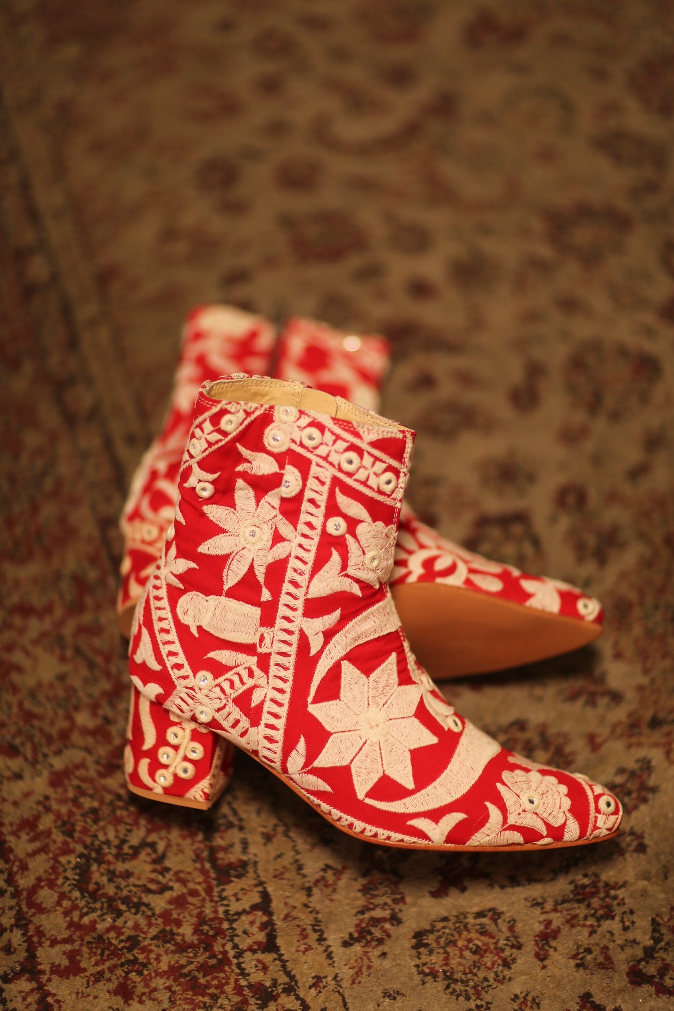 RED EMBROIDERED BOOTS ELLA - BANGKOK TAILOR CLOTHING STORE - HANDMADE CLOTHING