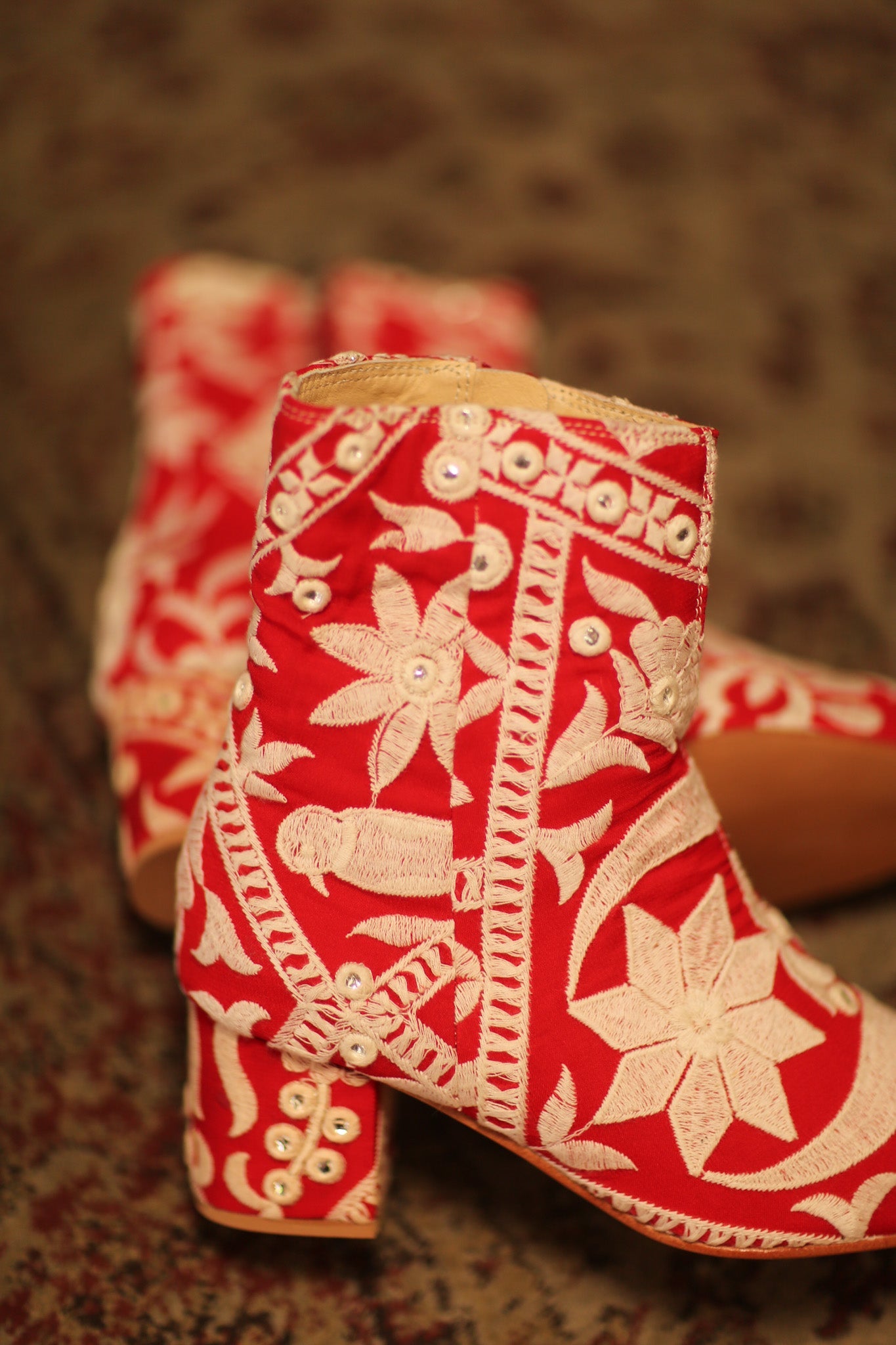 RED EMBROIDERED BOOTS ELLA - BANGKOK TAILOR CLOTHING STORE - HANDMADE CLOTHING