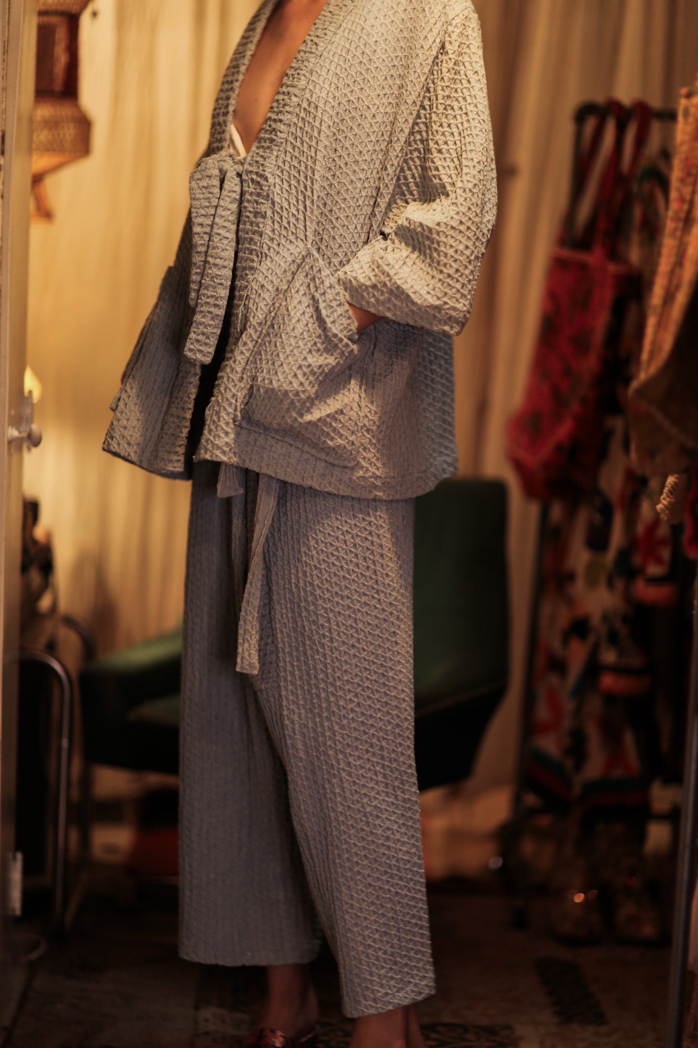 SAMIA PATTERNED SOFT DENIM FISHERMAN TROUSERS - BANGKOK TAILOR CLOTHING STORE - HANDMADE CLOTHING