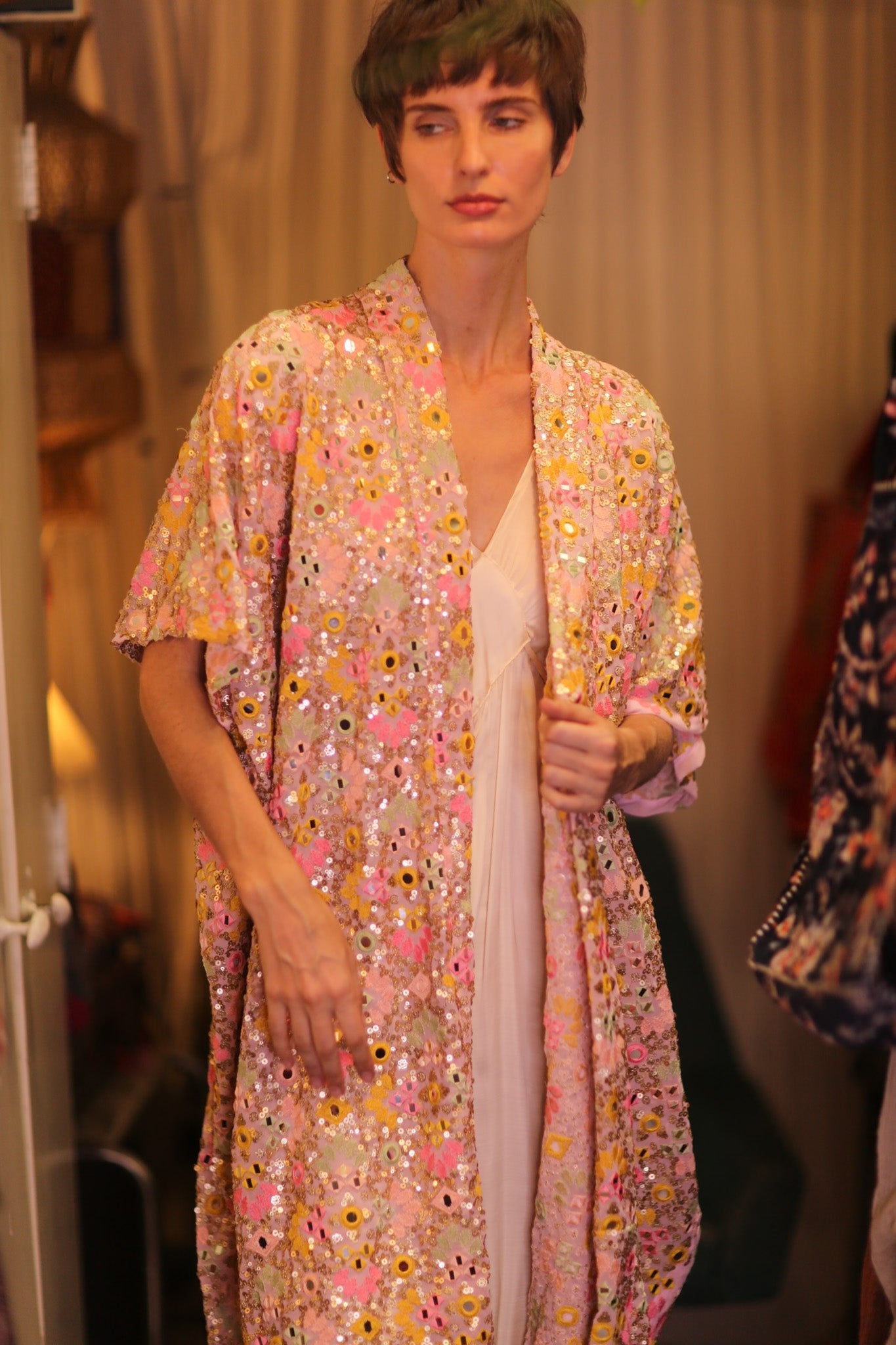 SEQUIN EMBROIDERED KIMONO WINTHA - BANGKOK TAILOR CLOTHING STORE - HANDMADE CLOTHING