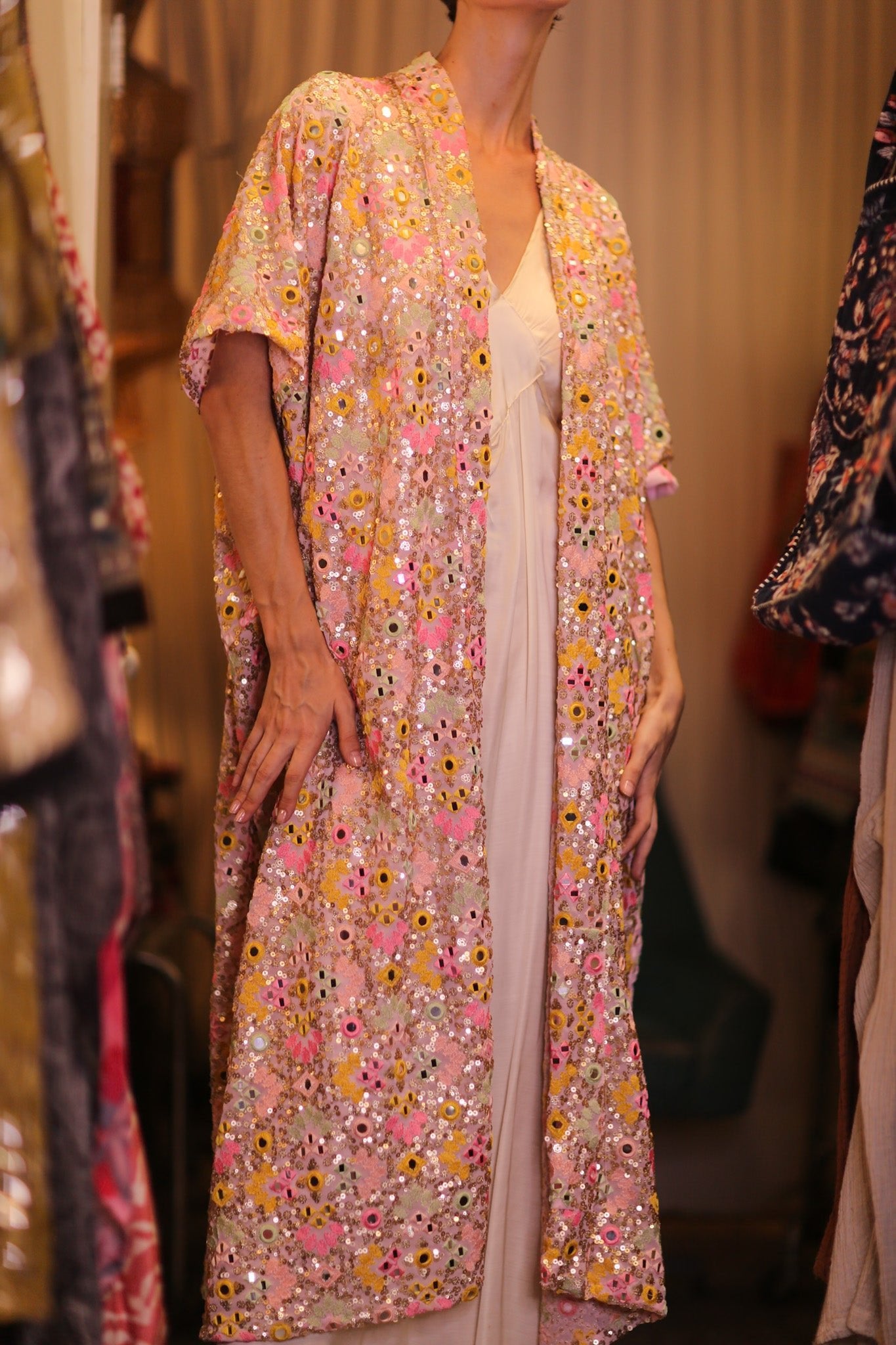 SEQUIN EMBROIDERED KIMONO WINTHA - BANGKOK TAILOR CLOTHING STORE - HANDMADE CLOTHING