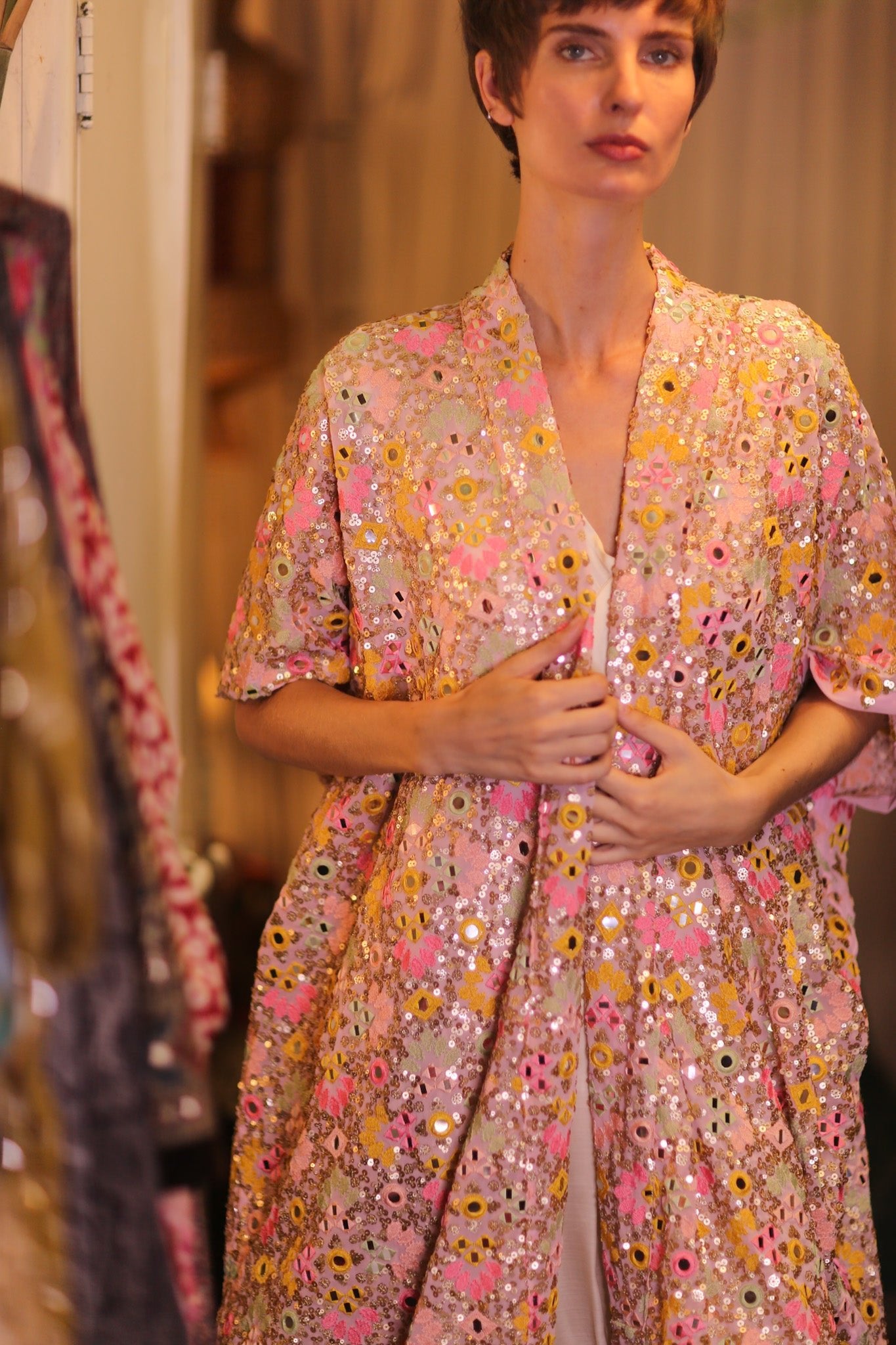 SEQUIN EMBROIDERED KIMONO WINTHA - BANGKOK TAILOR CLOTHING STORE - HANDMADE CLOTHING