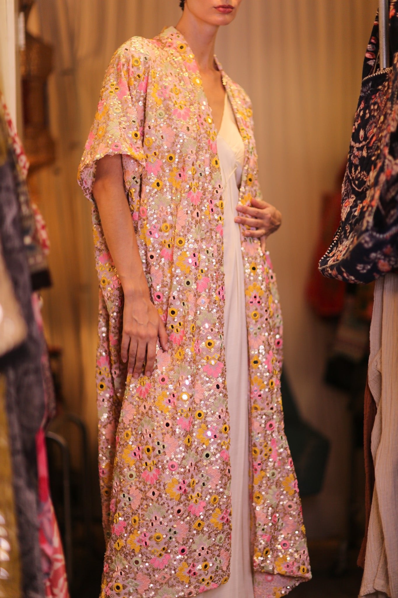 SEQUIN EMBROIDERED KIMONO WINTHA - BANGKOK TAILOR CLOTHING STORE - HANDMADE CLOTHING