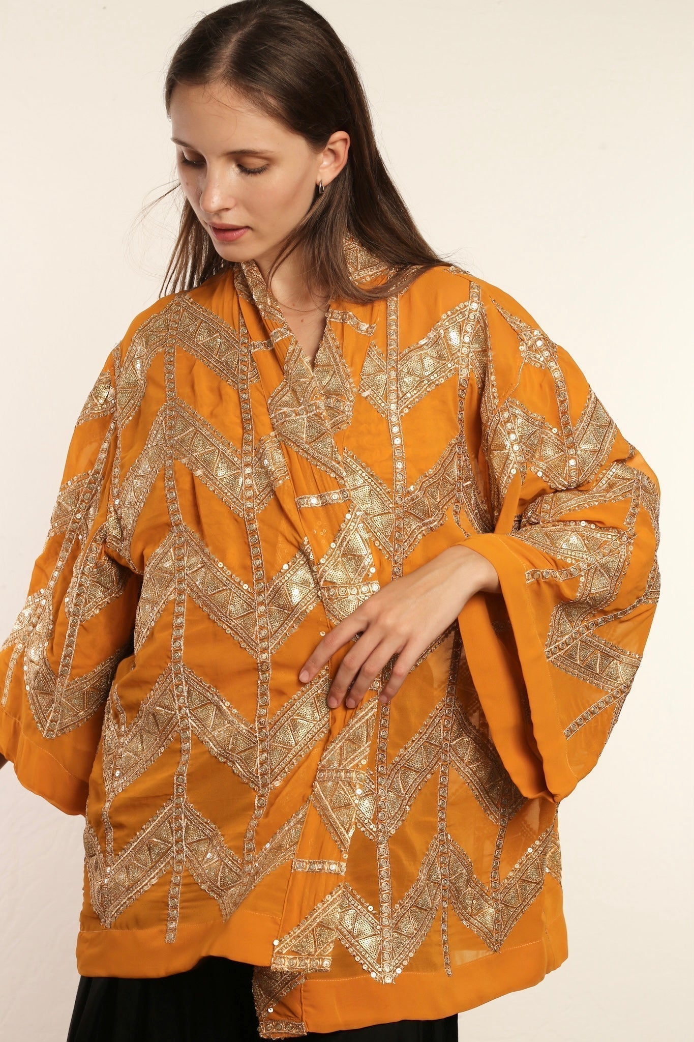 SHORT GOLDEN KIMONO GRETA - BANGKOK TAILOR CLOTHING STORE - HANDMADE CLOTHING