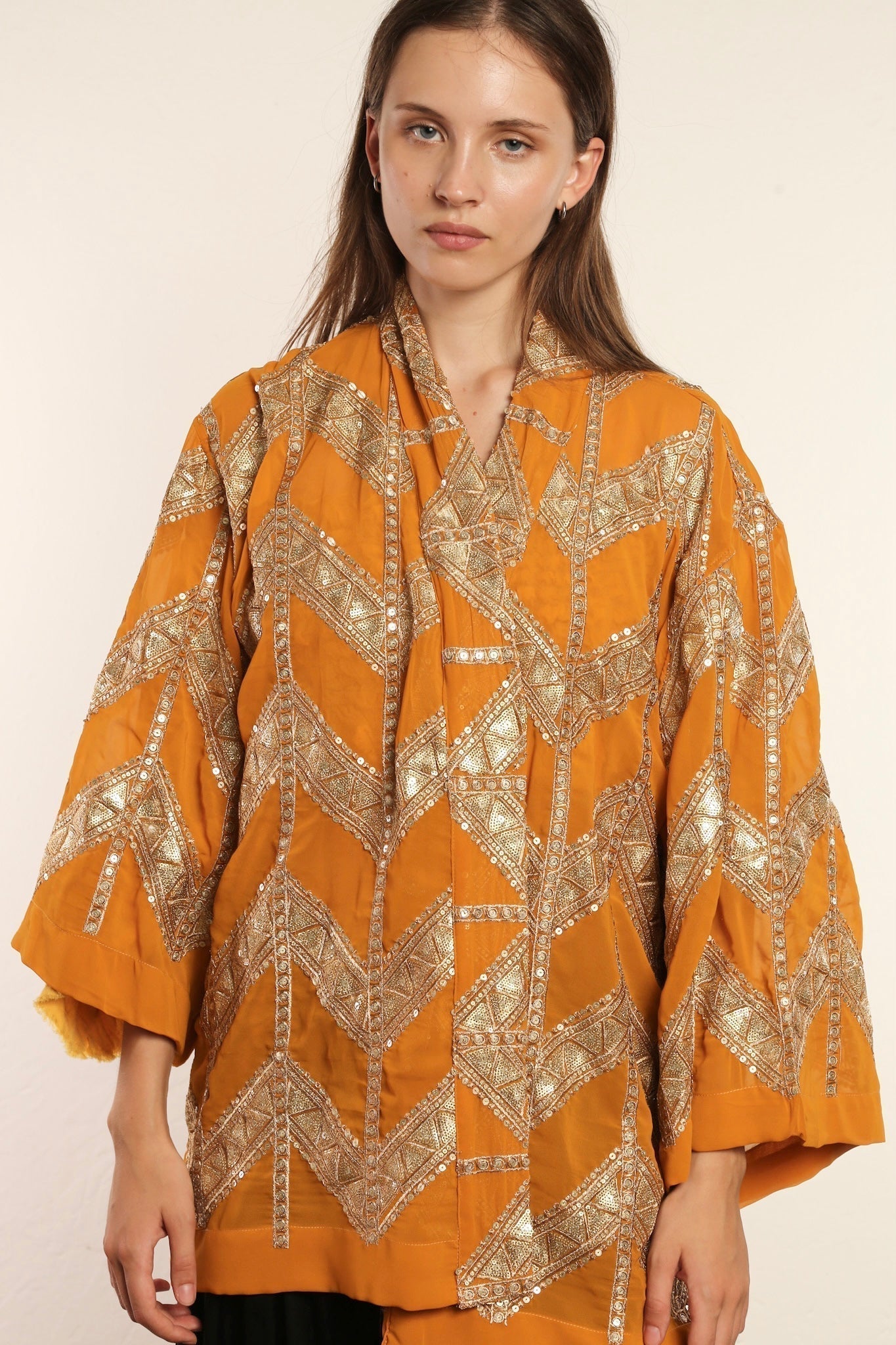 SHORT GOLDEN KIMONO GRETA - BANGKOK TAILOR CLOTHING STORE - HANDMADE CLOTHING