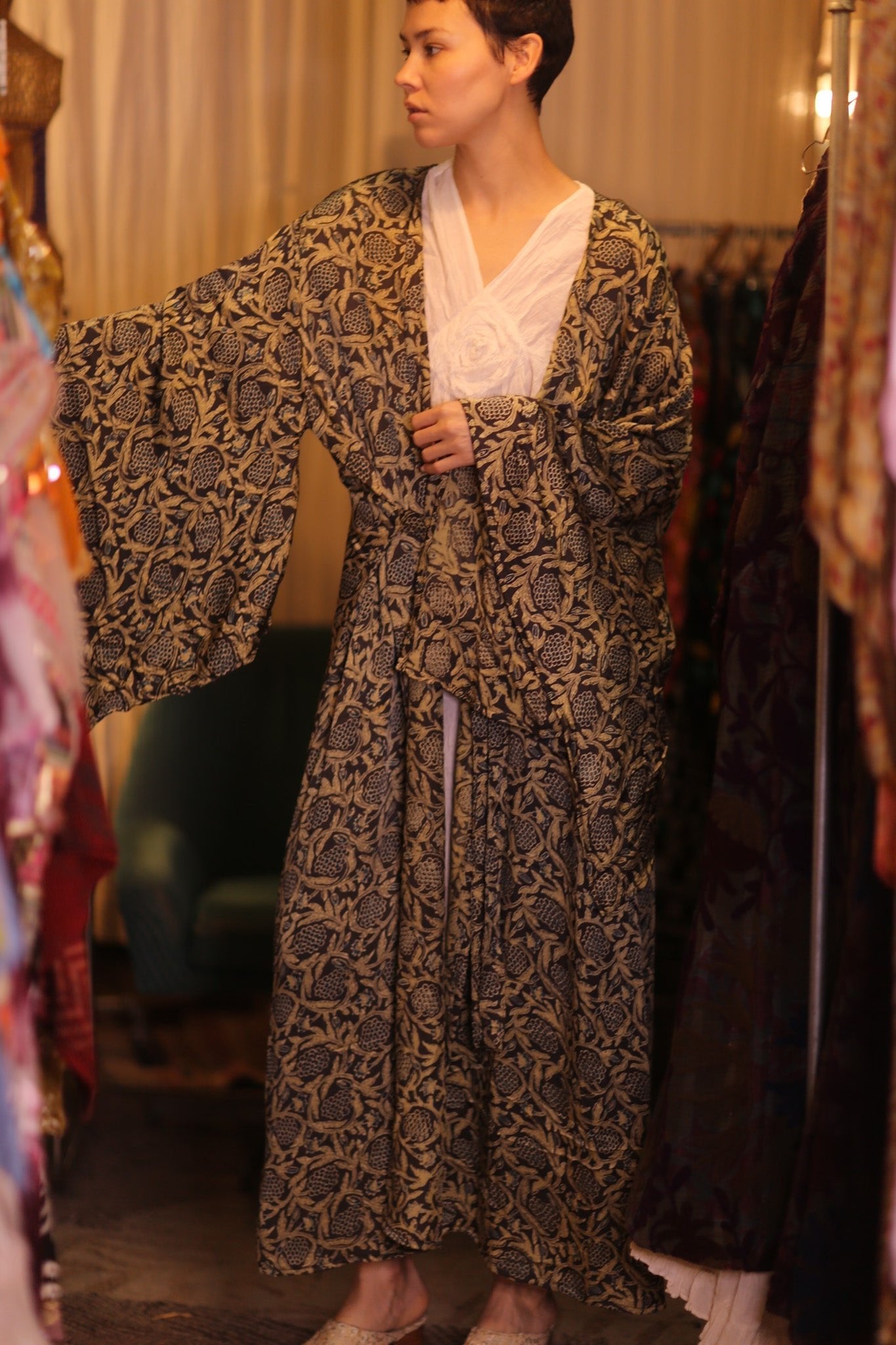 SIL WING KIMONO PINA CUSTARD APPLE YELLOW - BANGKOK TAILOR CLOTHING STORE - HANDMADE CLOTHING