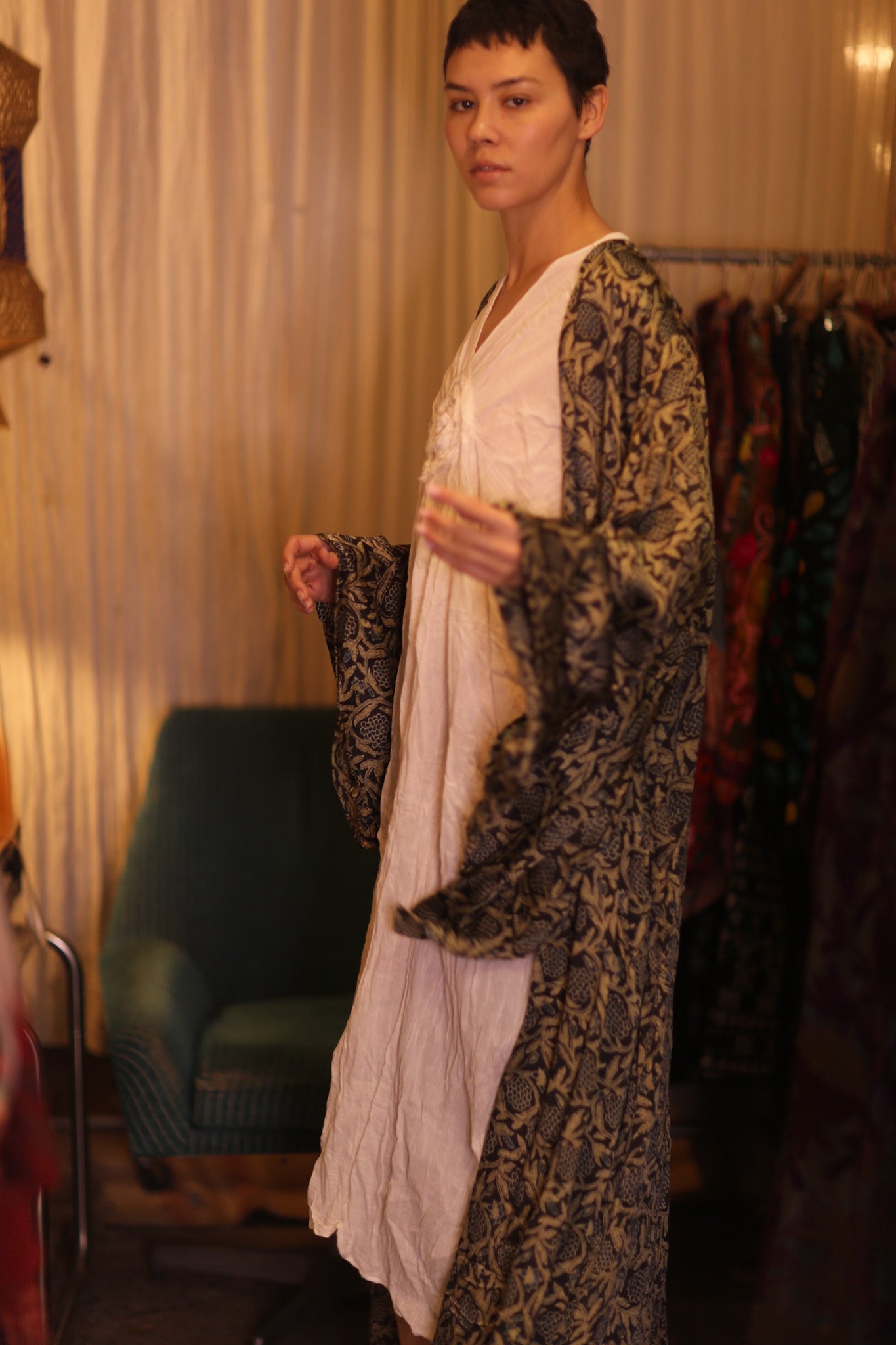 SIL WING KIMONO PINA CUSTARD APPLE YELLOW - BANGKOK TAILOR CLOTHING STORE - HANDMADE CLOTHING