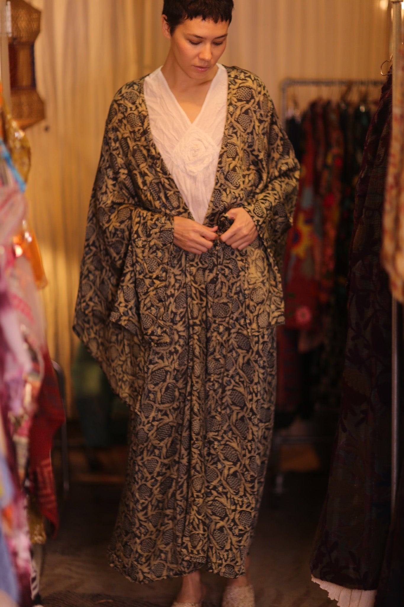SIL WING KIMONO PINA CUSTARD APPLE YELLOW - BANGKOK TAILOR CLOTHING STORE - HANDMADE CLOTHING