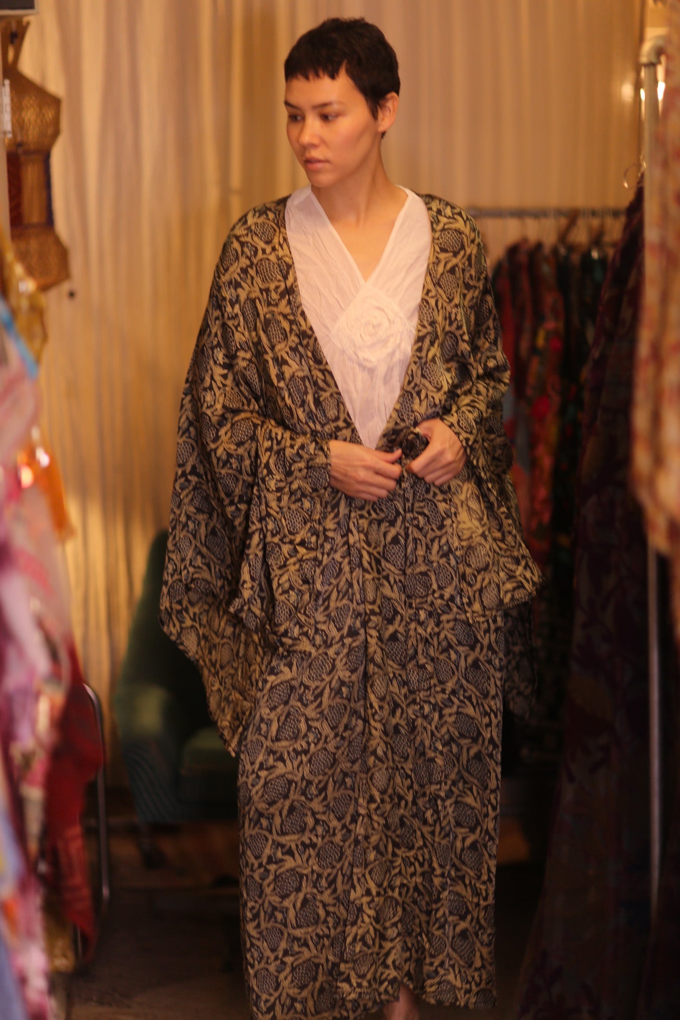 SIL WING KIMONO PINA CUSTARD APPLE YELLOW - BANGKOK TAILOR CLOTHING STORE - HANDMADE CLOTHING