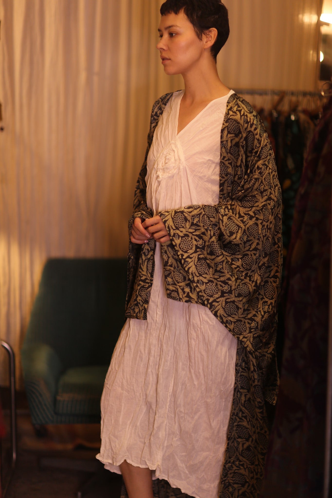 SIL WING KIMONO PINA CUSTARD APPLE YELLOW - BANGKOK TAILOR CLOTHING STORE - HANDMADE CLOTHING