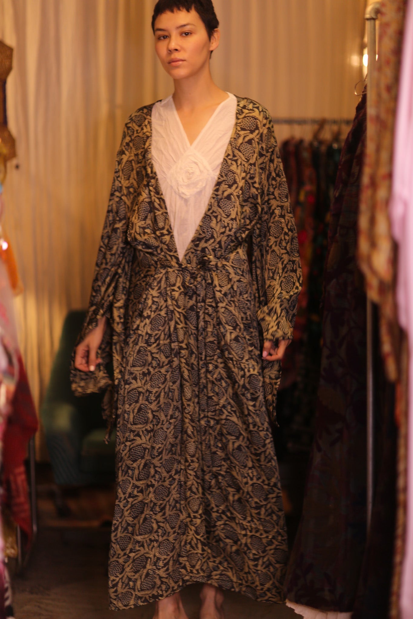 SIL WING KIMONO PINA CUSTARD APPLE YELLOW - BANGKOK TAILOR CLOTHING STORE - HANDMADE CLOTHING