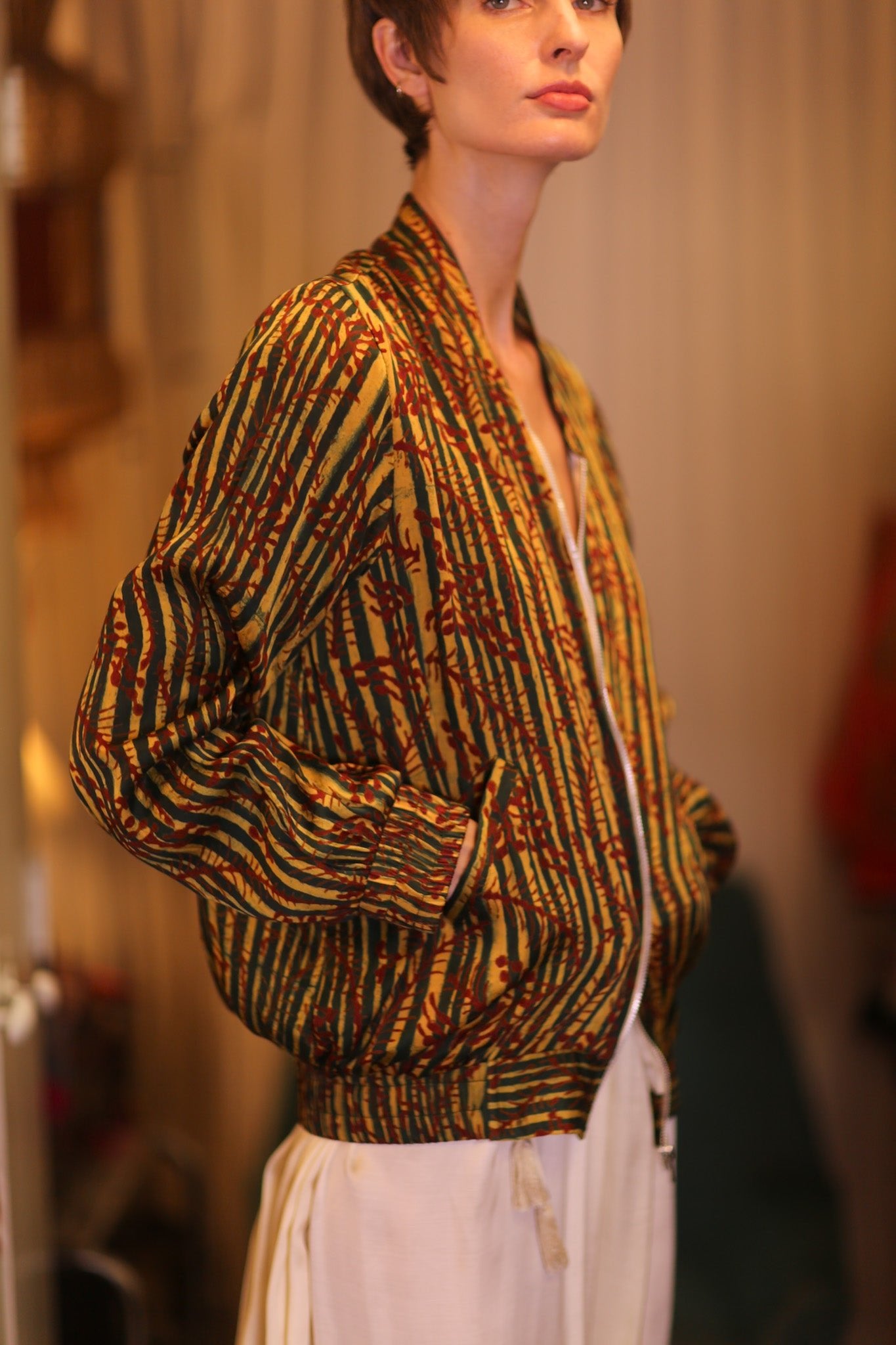 SILK BOMBER JACKET ANCHA BAMREST - BANGKOK TAILOR CLOTHING STORE - HANDMADE CLOTHING