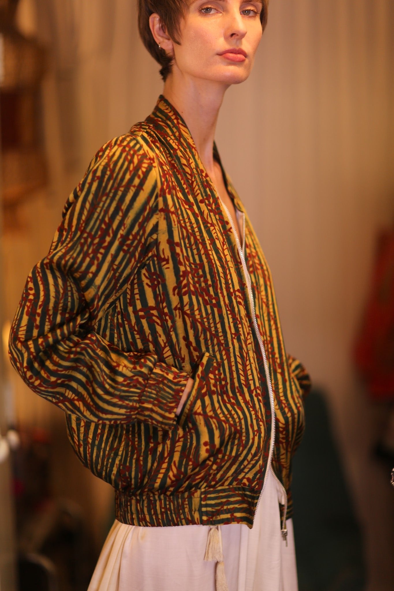 SILK BOMBER JACKET ANCHA BAMREST - BANGKOK TAILOR CLOTHING STORE - HANDMADE CLOTHING