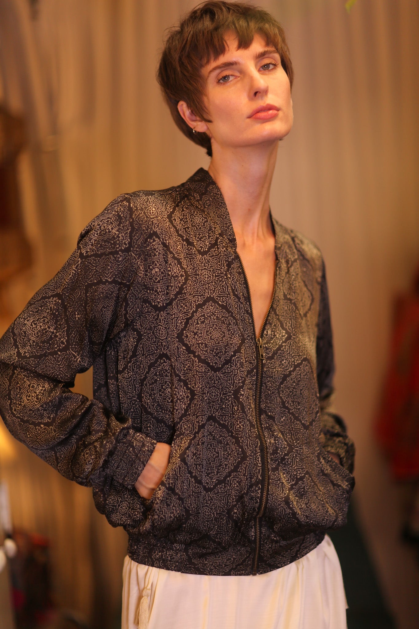 SILK BOMBER JACKET ANCHA KANON - BANGKOK TAILOR CLOTHING STORE - HANDMADE CLOTHING
