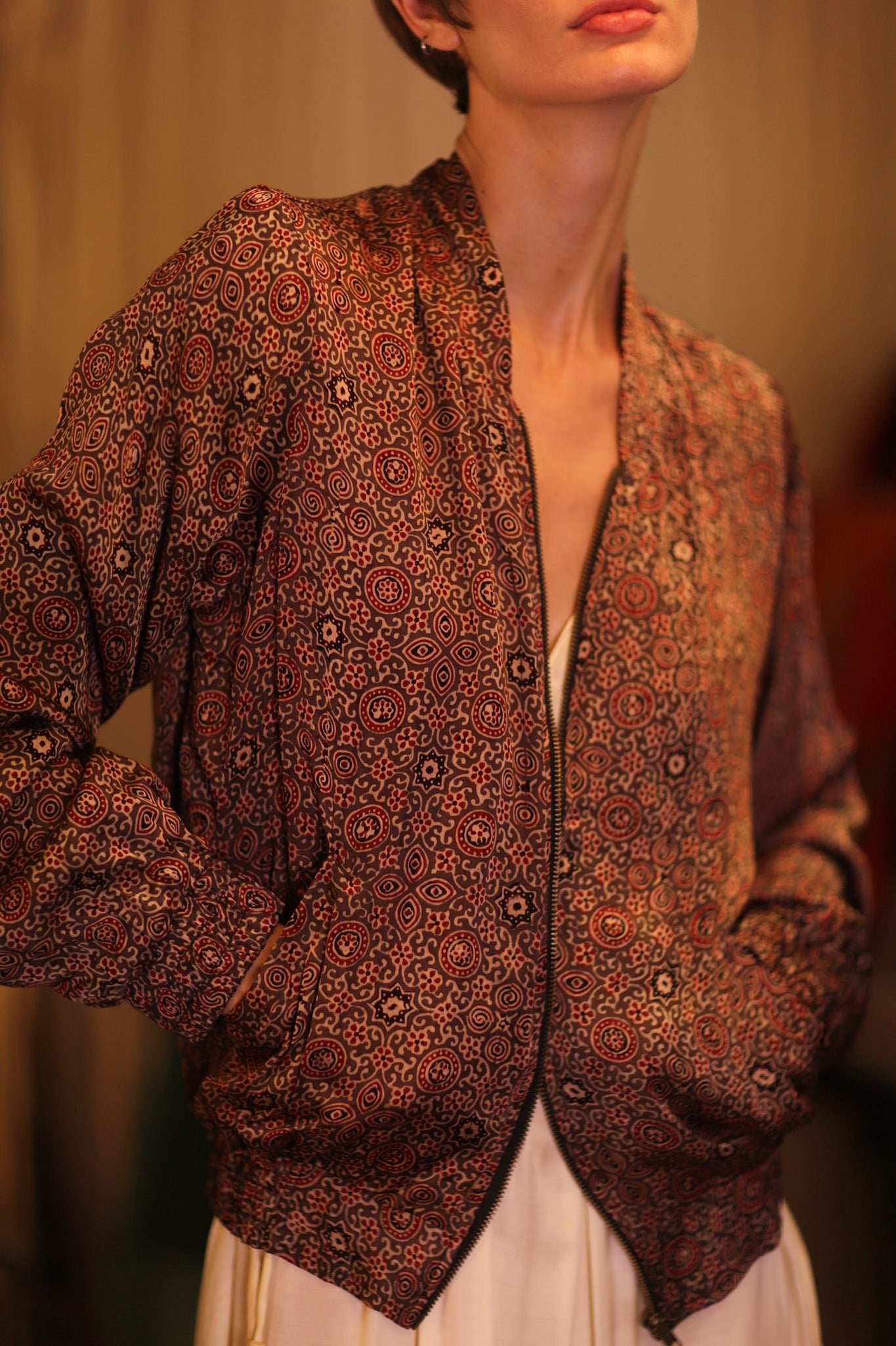 SILK BOMBER JACKET ANCHA KANON - BANGKOK TAILOR CLOTHING STORE - HANDMADE CLOTHING