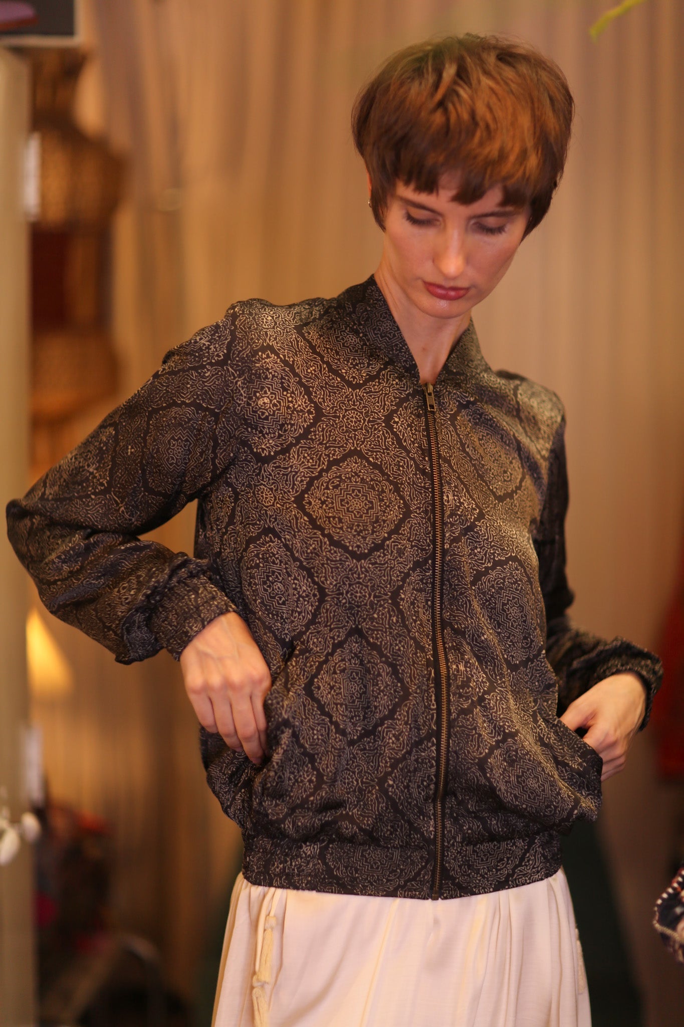 SILK BOMBER JACKET ANCHA KANON - BANGKOK TAILOR CLOTHING STORE - HANDMADE CLOTHING