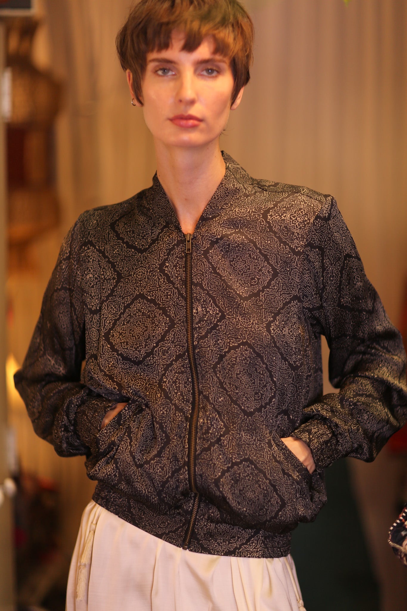 SILK BOMBER JACKET ANCHA KANON - BANGKOK TAILOR CLOTHING STORE - HANDMADE CLOTHING