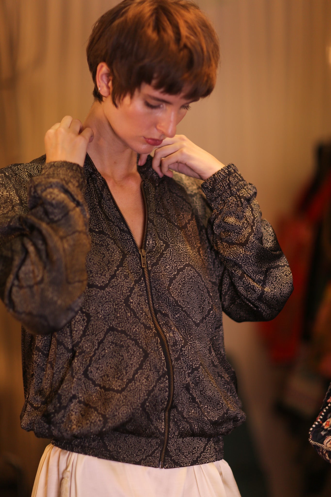 SILK BOMBER JACKET ANCHA KANON - BANGKOK TAILOR CLOTHING STORE - HANDMADE CLOTHING
