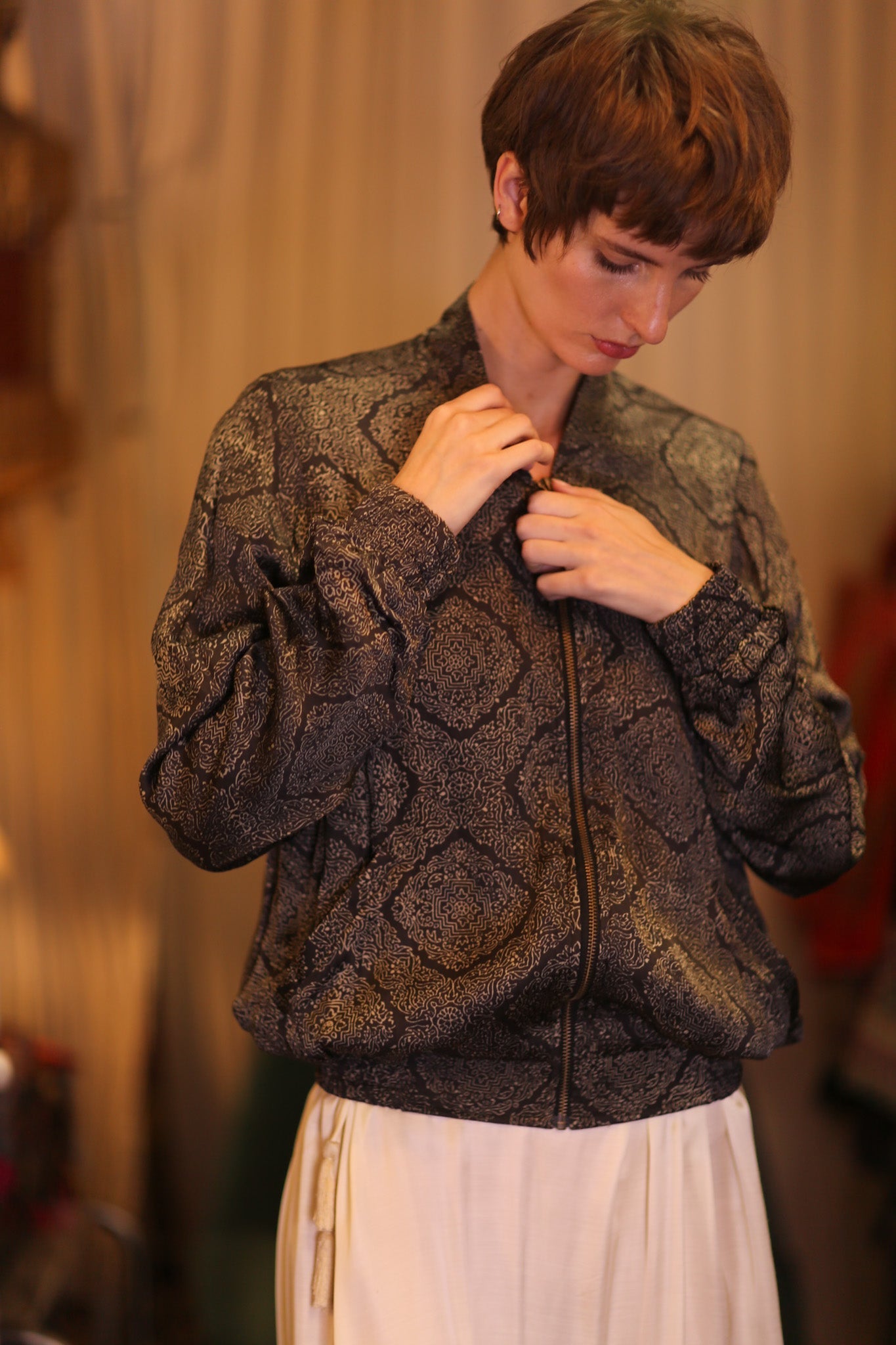 SILK BOMBER JACKET ANCHA KANON - BANGKOK TAILOR CLOTHING STORE - HANDMADE CLOTHING