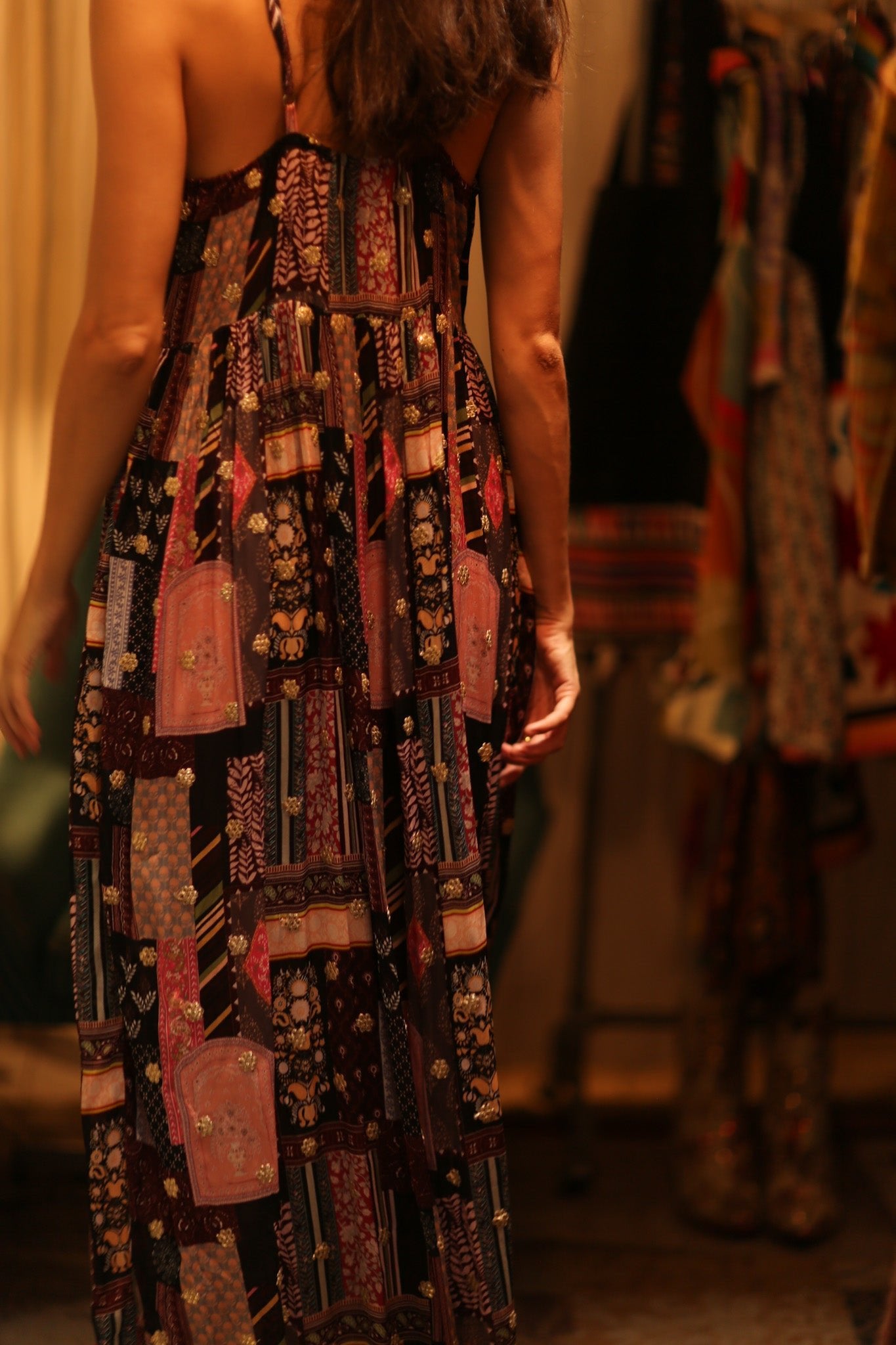 SILK DRESS LILY EMBROIDERED INDIA - BANGKOK TAILOR CLOTHING STORE - HANDMADE CLOTHING