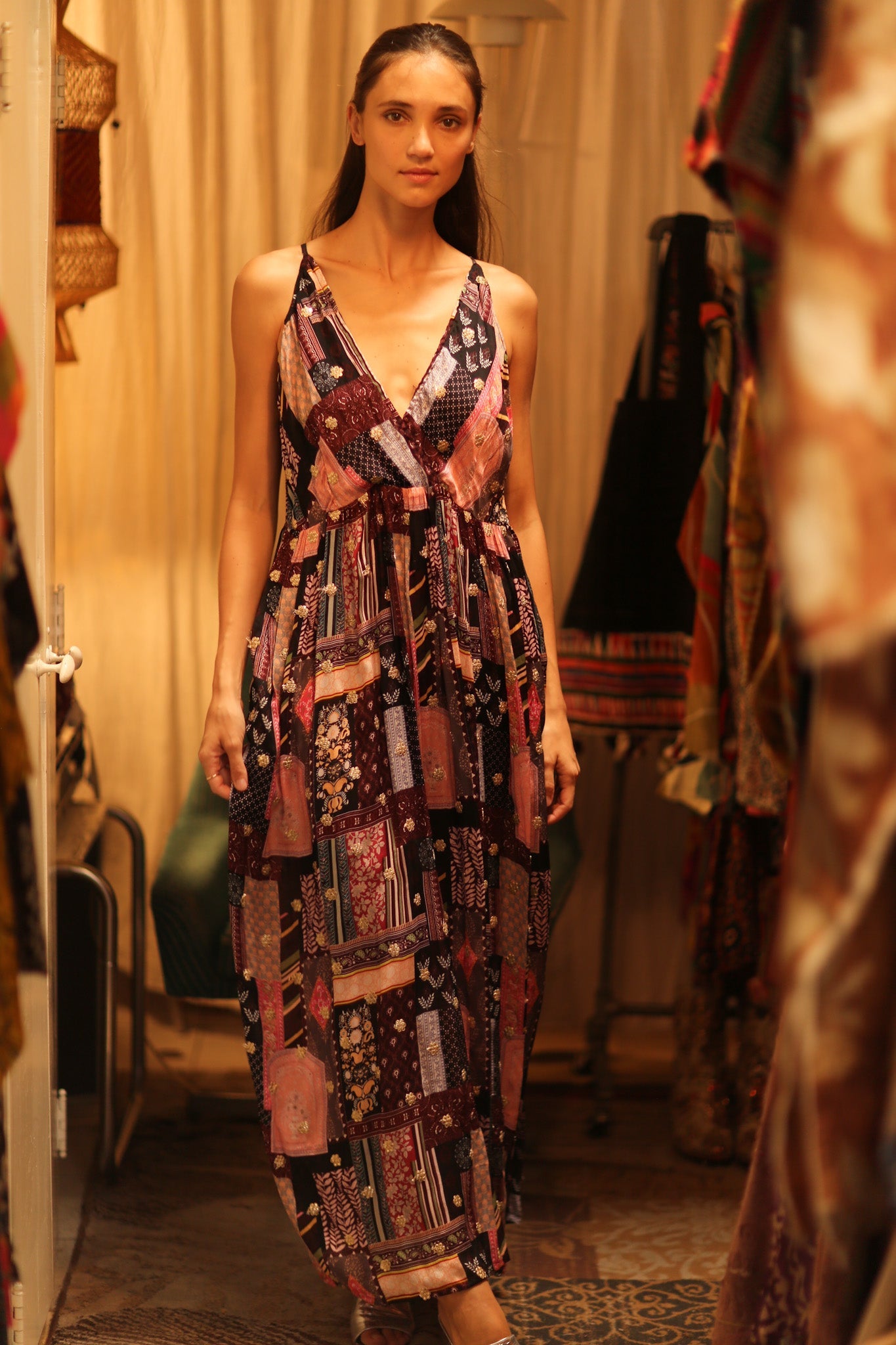 SILK DRESS LILY EMBROIDERED INDIA - BANGKOK TAILOR CLOTHING STORE - HANDMADE CLOTHING