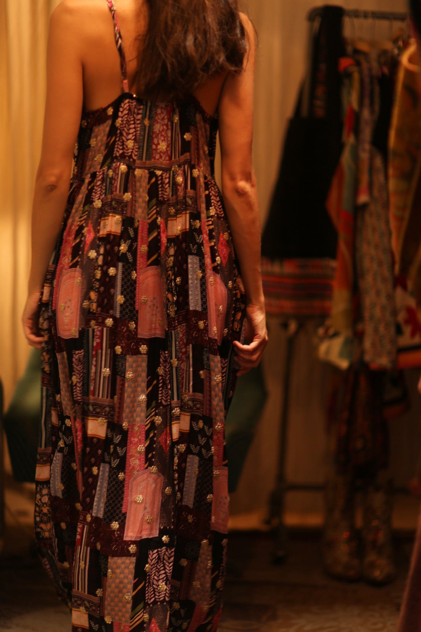 SILK DRESS LILY EMBROIDERED INDIA - BANGKOK TAILOR CLOTHING STORE - HANDMADE CLOTHING