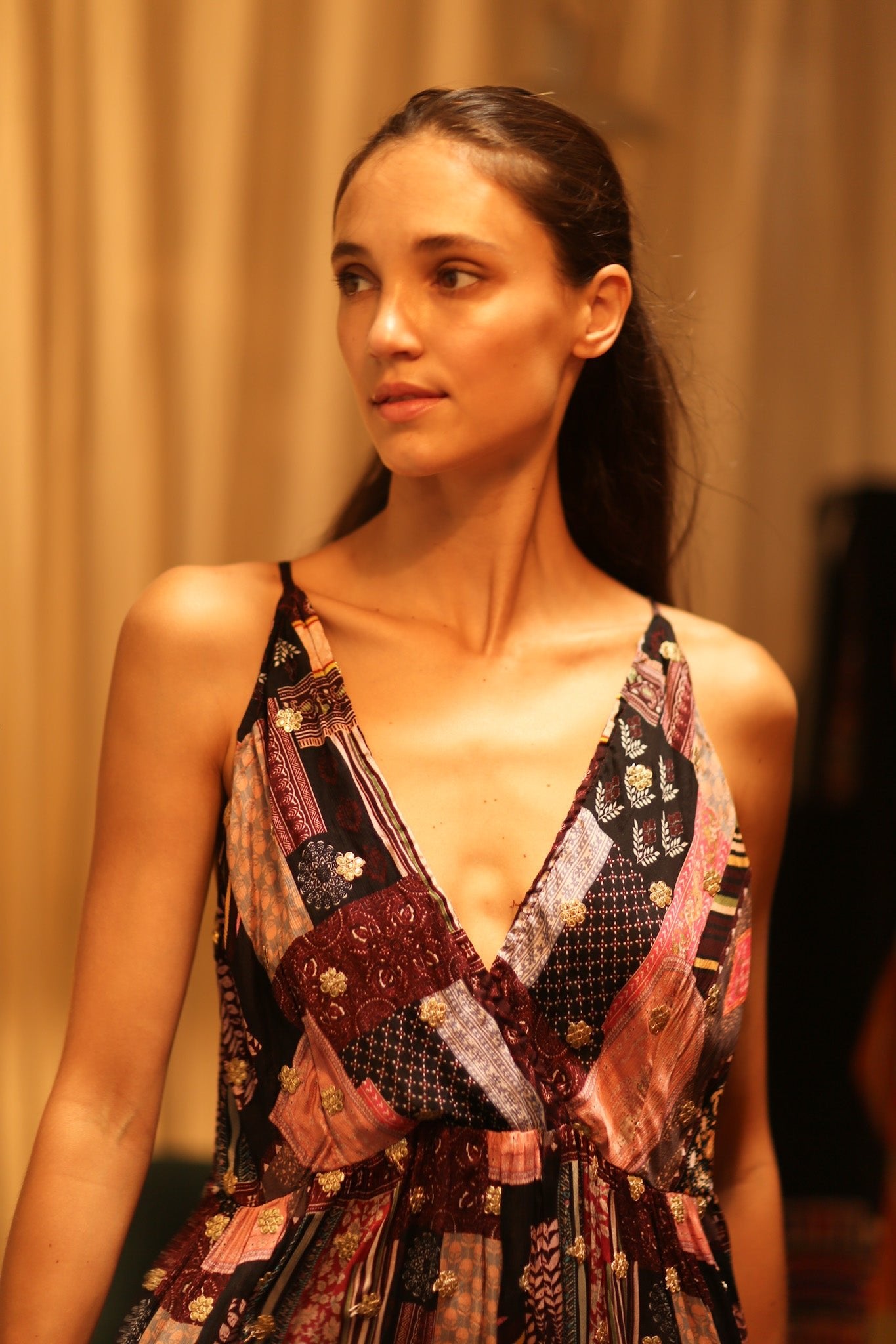 SILK DRESS LILY EMBROIDERED INDIA - BANGKOK TAILOR CLOTHING STORE - HANDMADE CLOTHING