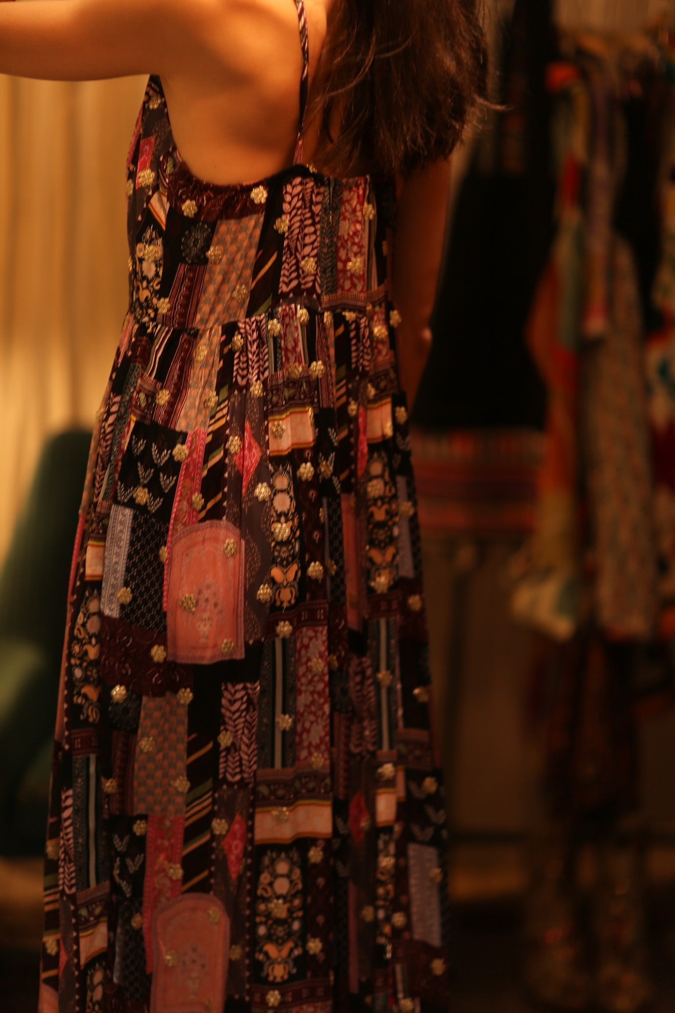 SILK DRESS LILY EMBROIDERED INDIA - BANGKOK TAILOR CLOTHING STORE - HANDMADE CLOTHING