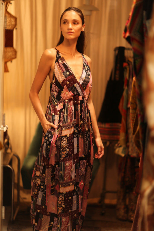 SILK DRESS LILY EMBROIDERED INDIA - BANGKOK TAILOR CLOTHING STORE - HANDMADE CLOTHING