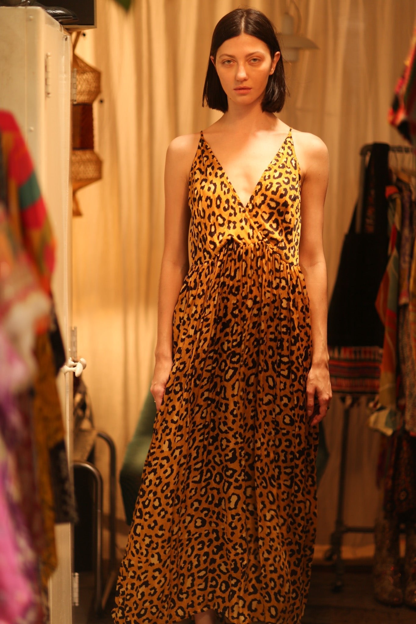 SILK DRESS LILY LEO PRINT DARK - BANGKOK TAILOR CLOTHING STORE - HANDMADE CLOTHING
