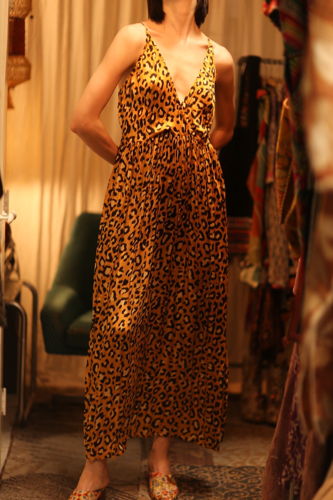 SILK DRESS LILY LEO PRINT DARK - BANGKOK TAILOR CLOTHING STORE - HANDMADE CLOTHING
