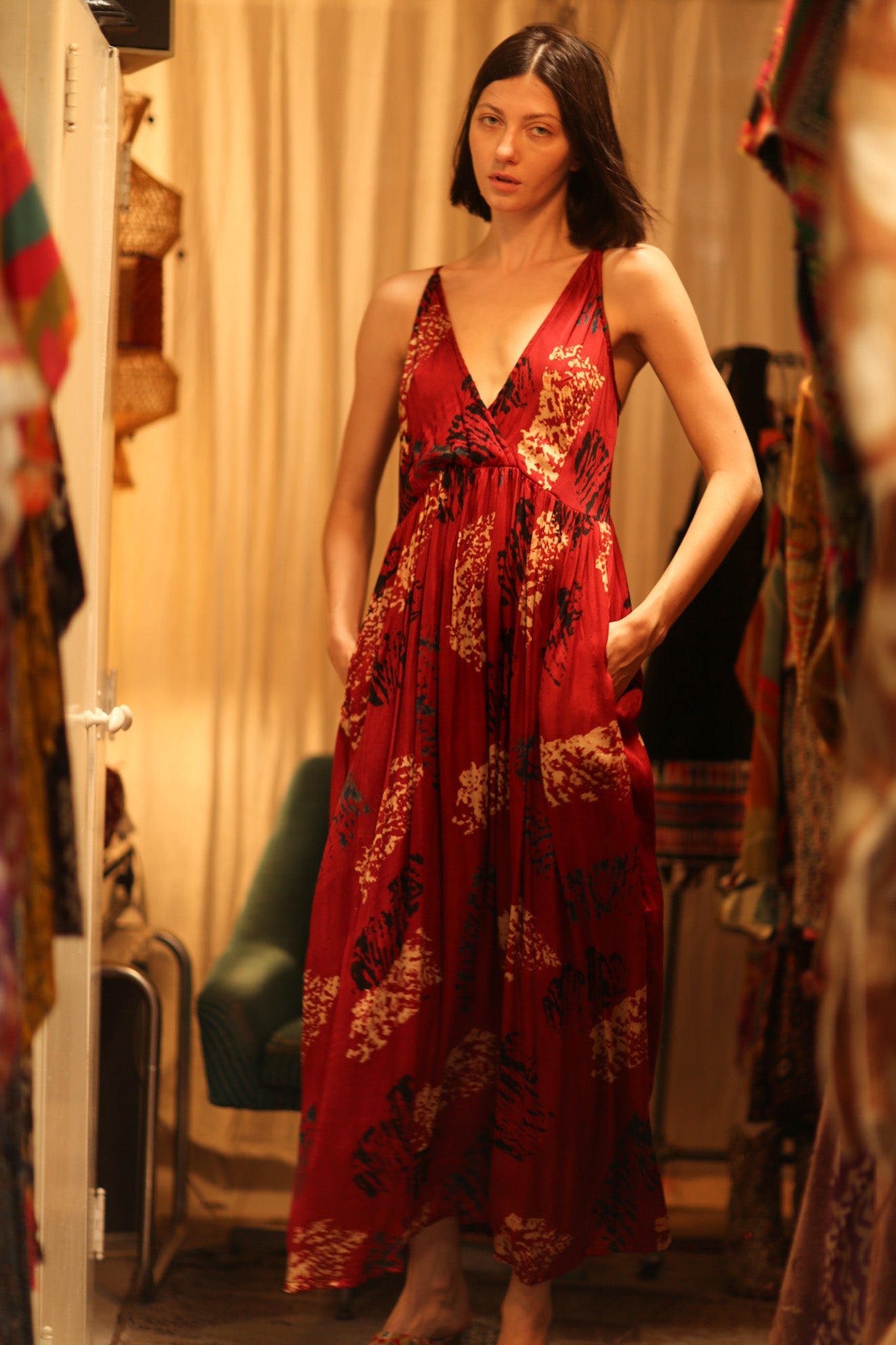 SILK DRESS LILY RED PAINTERS EDIT - BANGKOK TAILOR CLOTHING STORE - HANDMADE CLOTHING