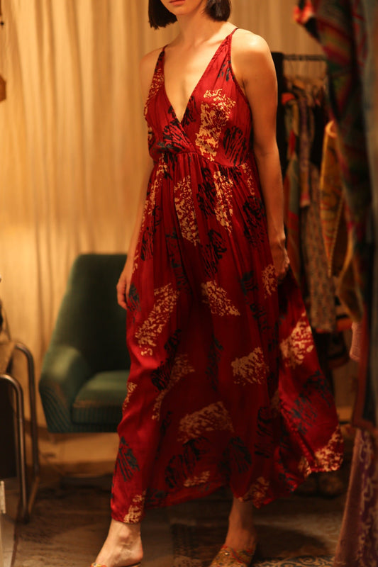 SILK DRESS LILY RED PAINTERS EDIT - BANGKOK TAILOR CLOTHING STORE - HANDMADE CLOTHING