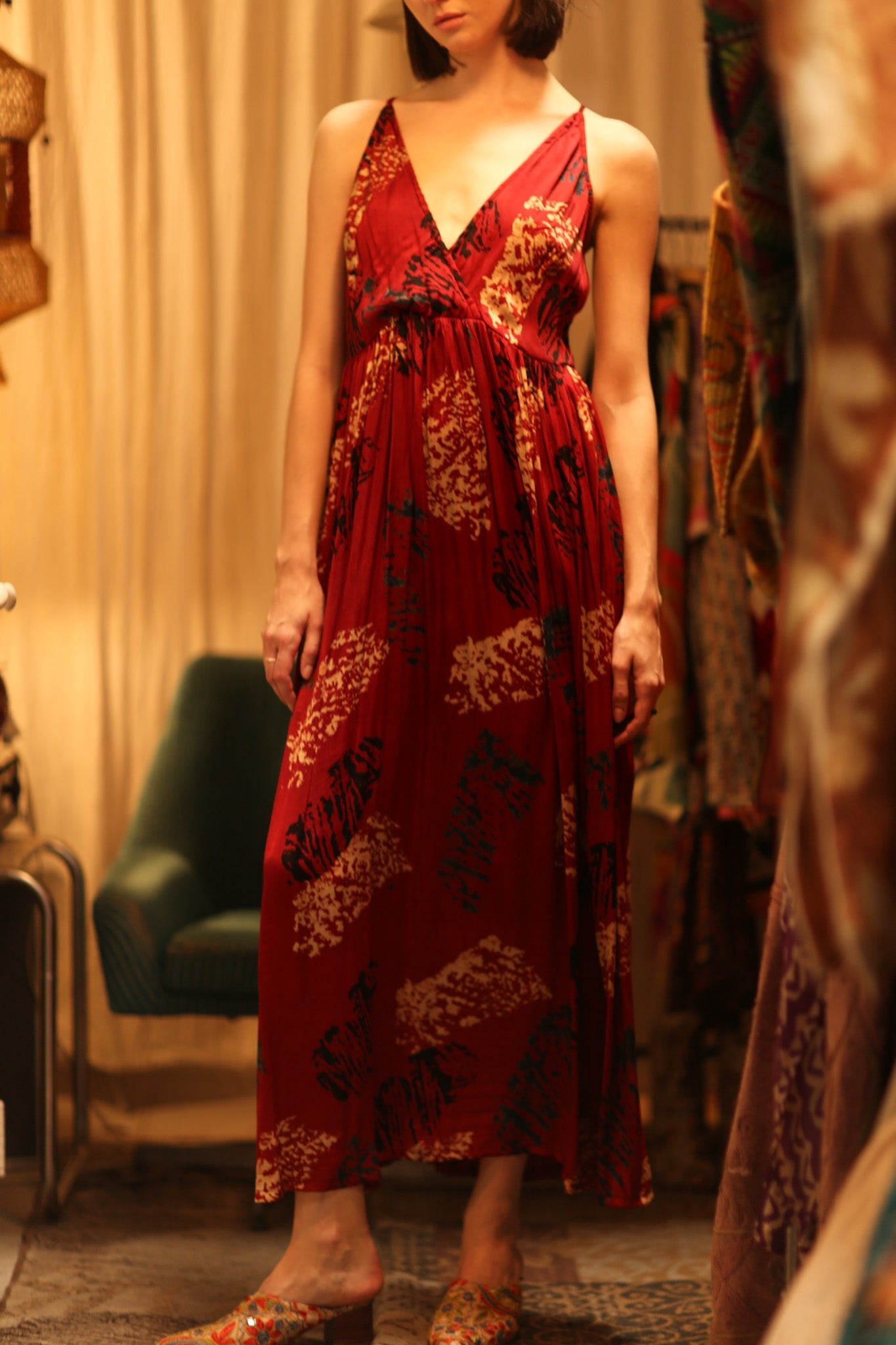 SILK DRESS LILY RED PAINTERS EDIT - BANGKOK TAILOR CLOTHING STORE - HANDMADE CLOTHING