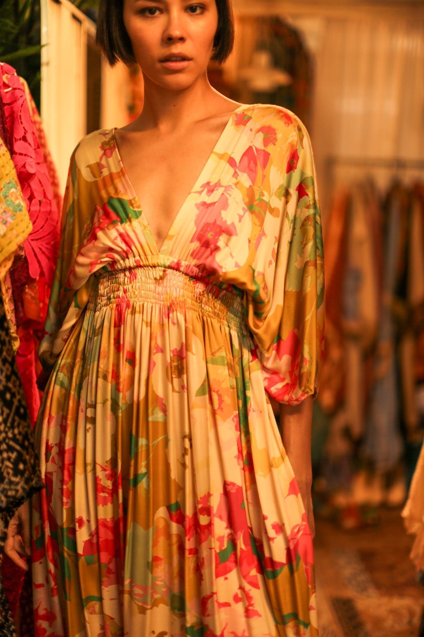 SILK DRESS PINA FLORAL - BANGKOK TAILOR CLOTHING STORE - HANDMADE CLOTHING