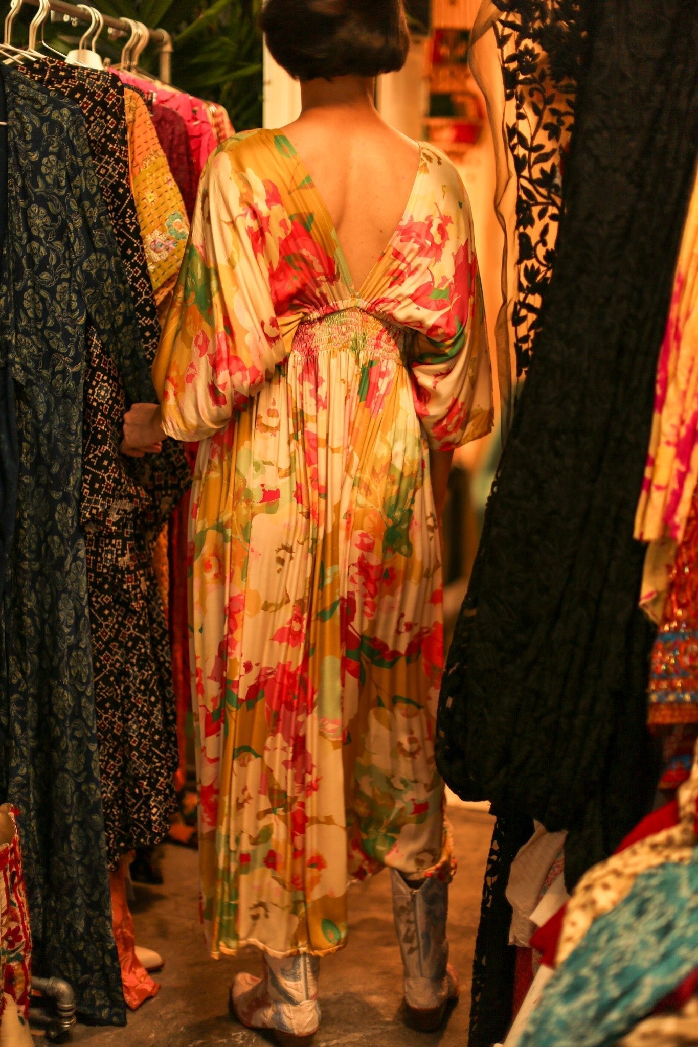 SILK DRESS PINA FLORAL - BANGKOK TAILOR CLOTHING STORE - HANDMADE CLOTHING