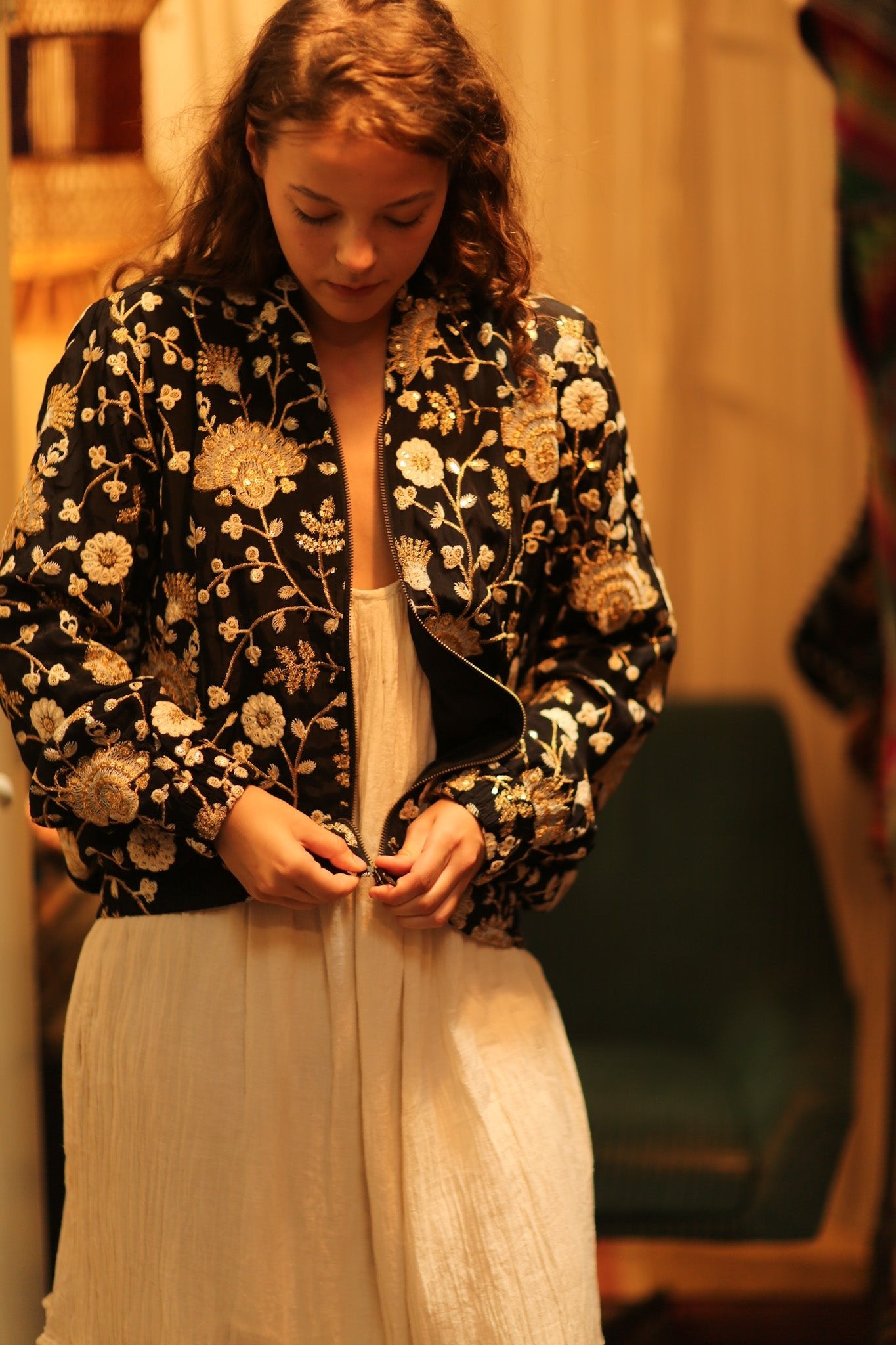 SILK EMBROIDERED BOMBER JACKET LISA - BANGKOK TAILOR CLOTHING STORE - HANDMADE CLOTHING