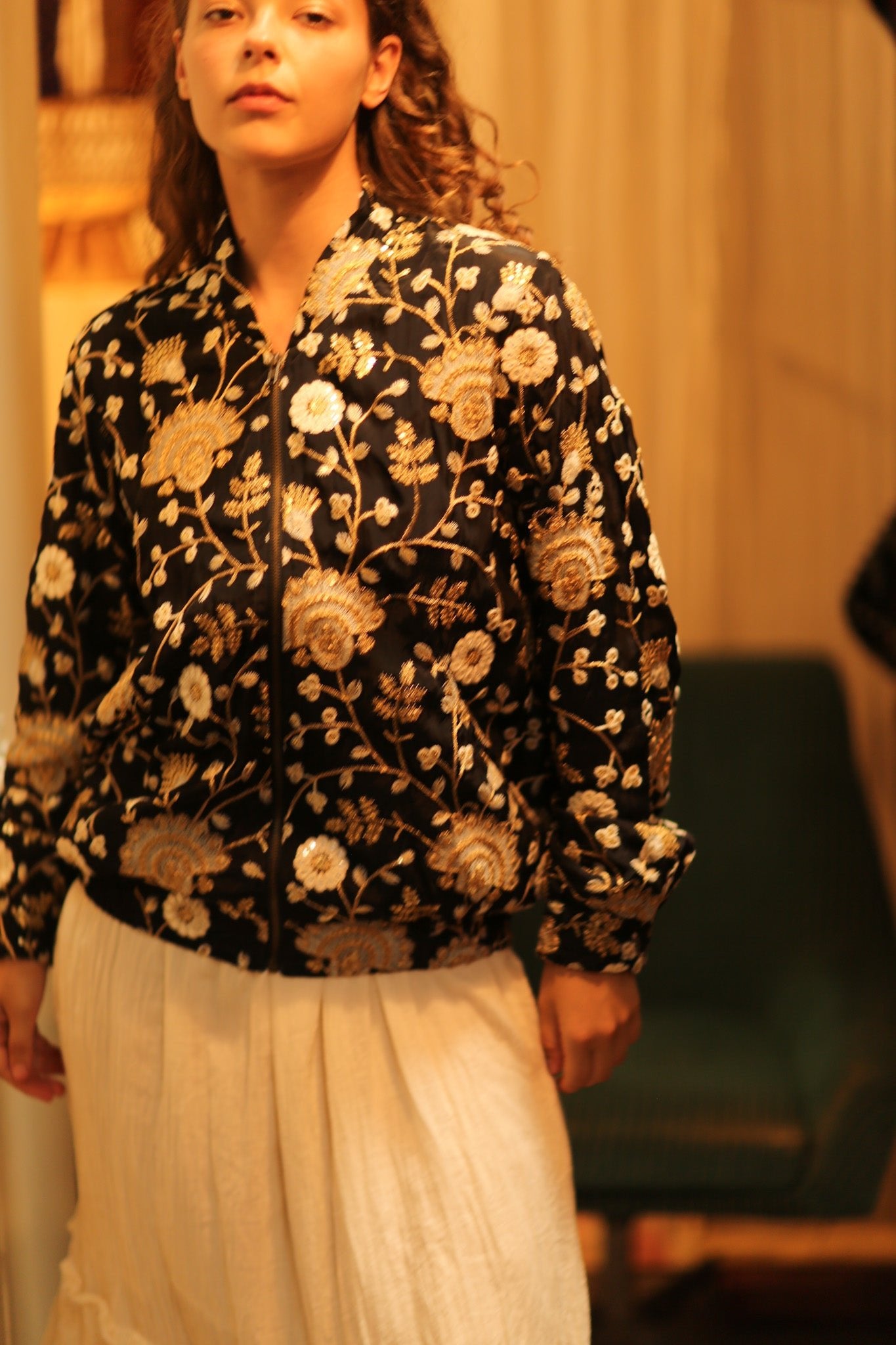 SILK EMBROIDERED BOMBER JACKET LISA - BANGKOK TAILOR CLOTHING STORE - HANDMADE CLOTHING