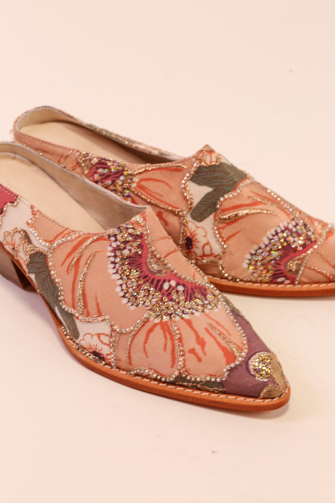 SILK EMBROIDERED MULES LINA - BANGKOK TAILOR CLOTHING STORE - HANDMADE CLOTHING