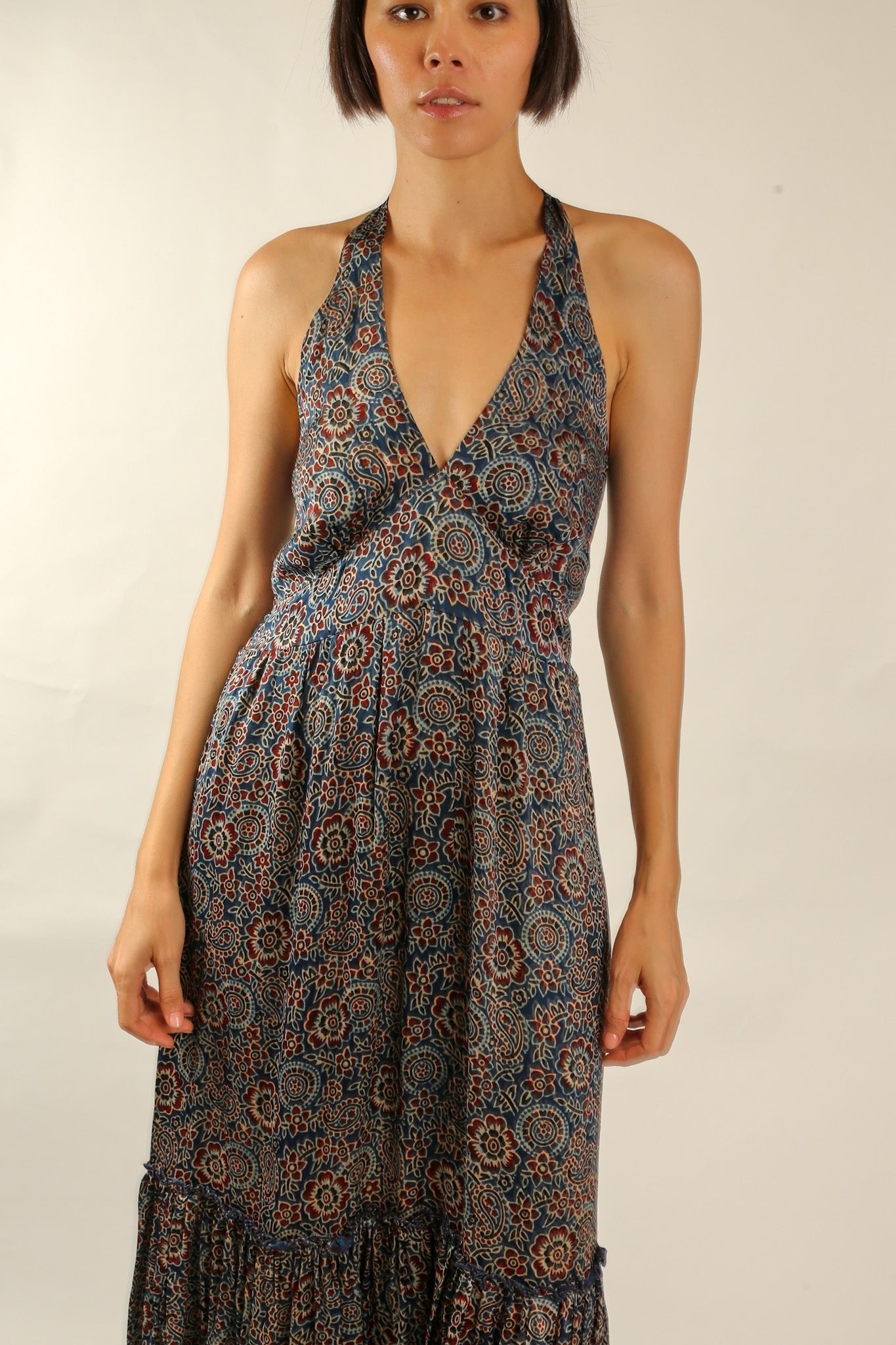 SILK HAND BLOCK PRINT DRESS HAYA - BANGKOK TAILOR CLOTHING STORE - HANDMADE CLOTHING