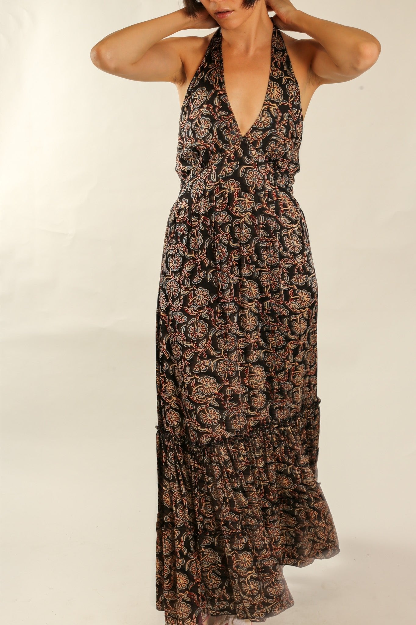 SILK HAND BLOCK PRINT DRESS HAYA - BANGKOK TAILOR CLOTHING STORE - HANDMADE CLOTHING